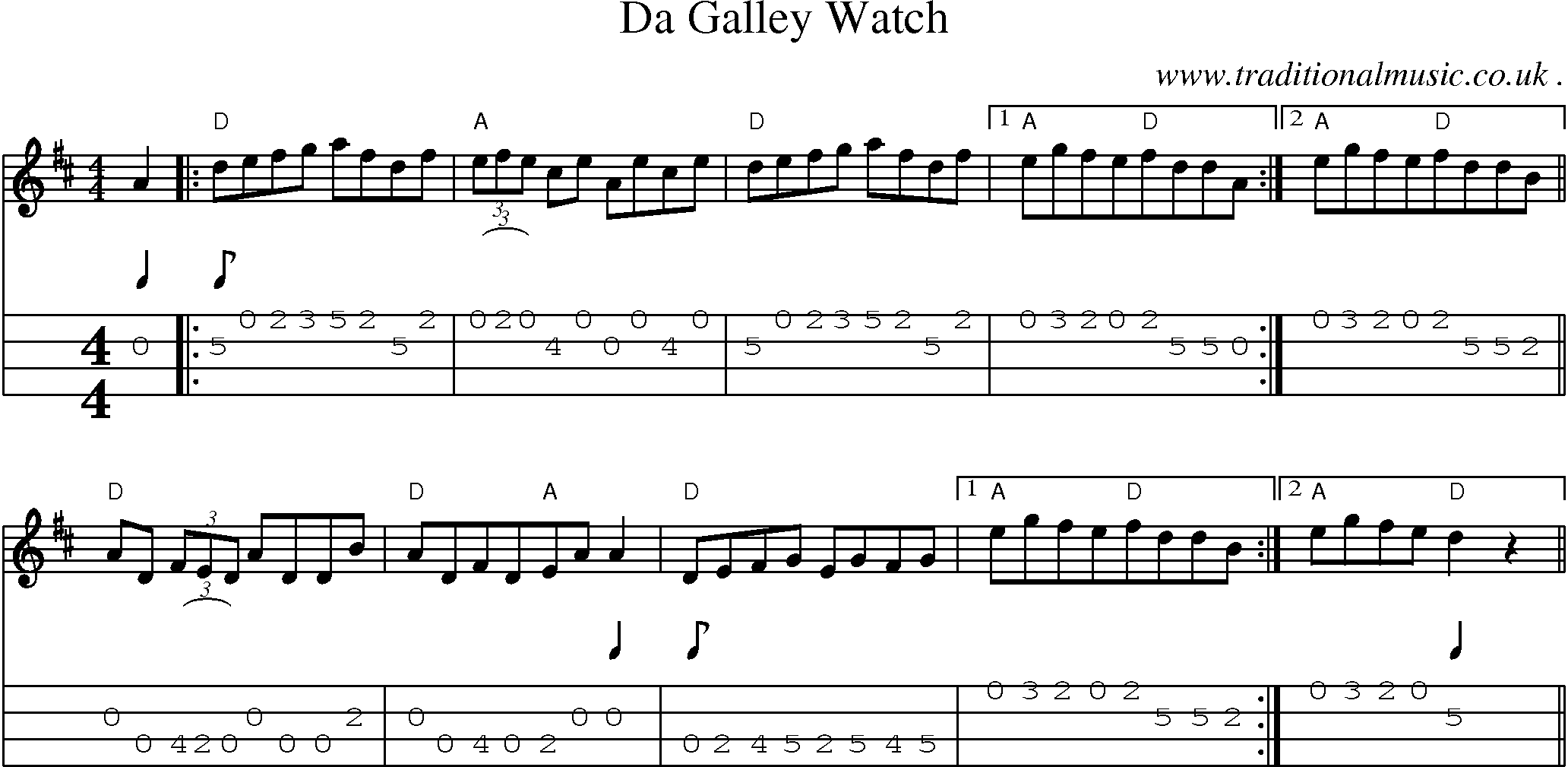Sheet-Music and Mandolin Tabs for Da Galley Watch