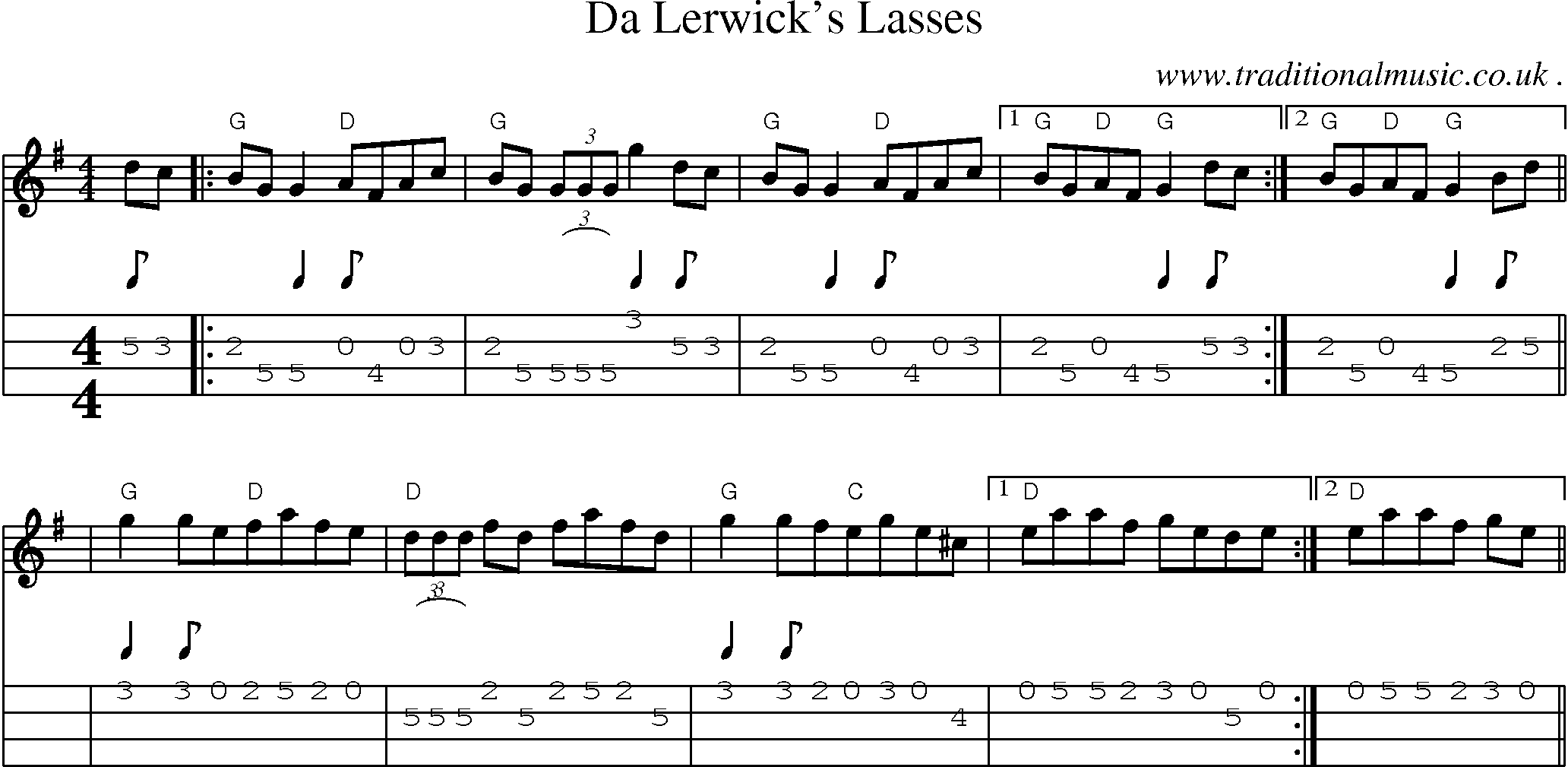 Sheet-Music and Mandolin Tabs for Da Lerwicks Lasses