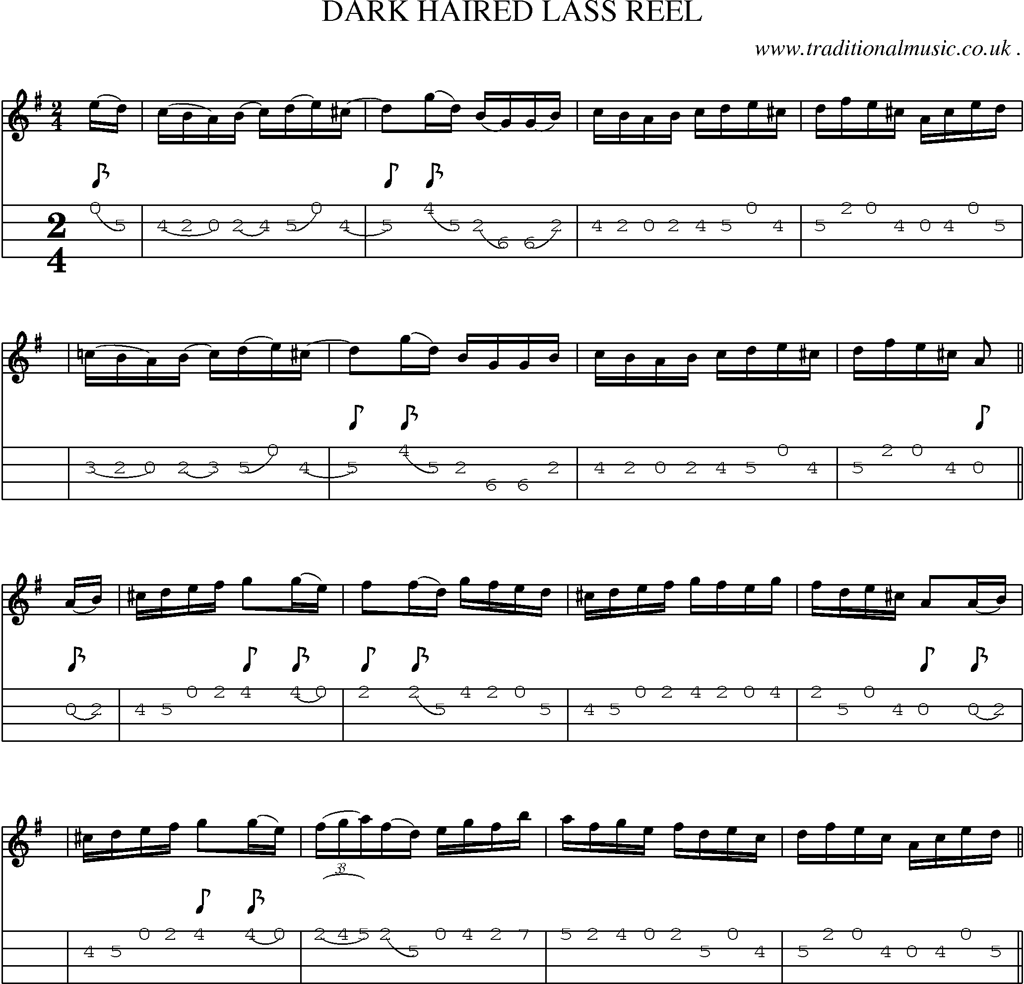 Sheet-Music and Mandolin Tabs for Dark Haired Lass Reel