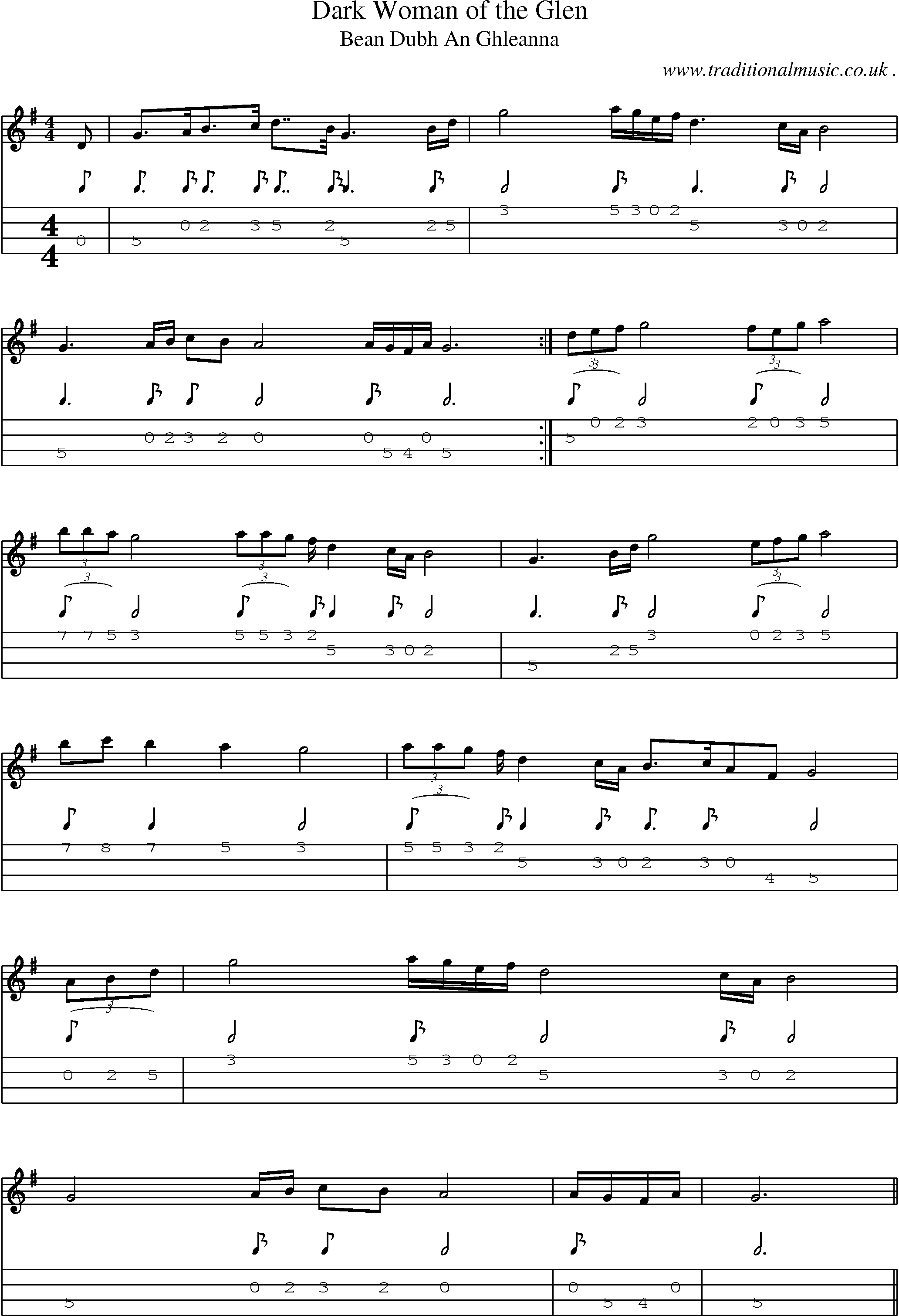 Sheet-Music and Mandolin Tabs for Dark Woman Of The Glen