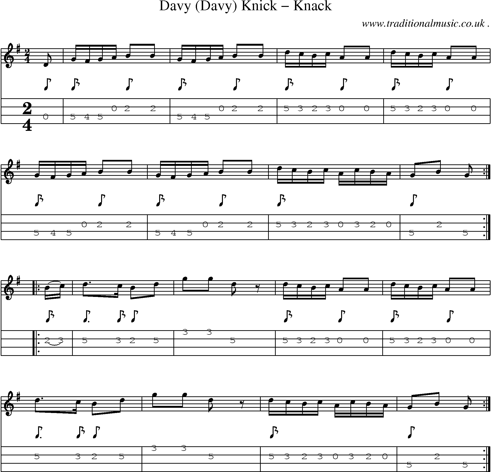 Sheet-Music and Mandolin Tabs for Davy (davy) Knick Knack