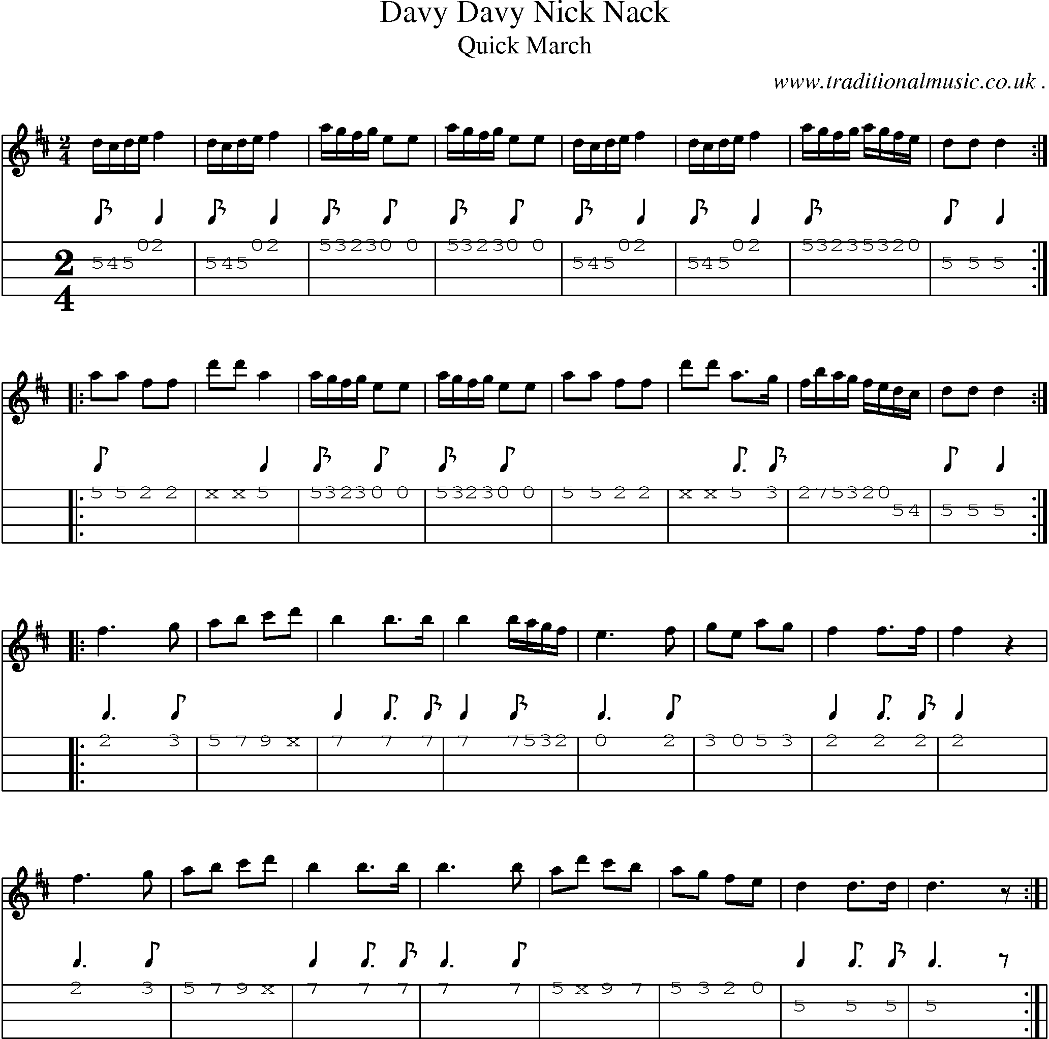 Sheet-Music and Mandolin Tabs for Davy Davy Nick Nack