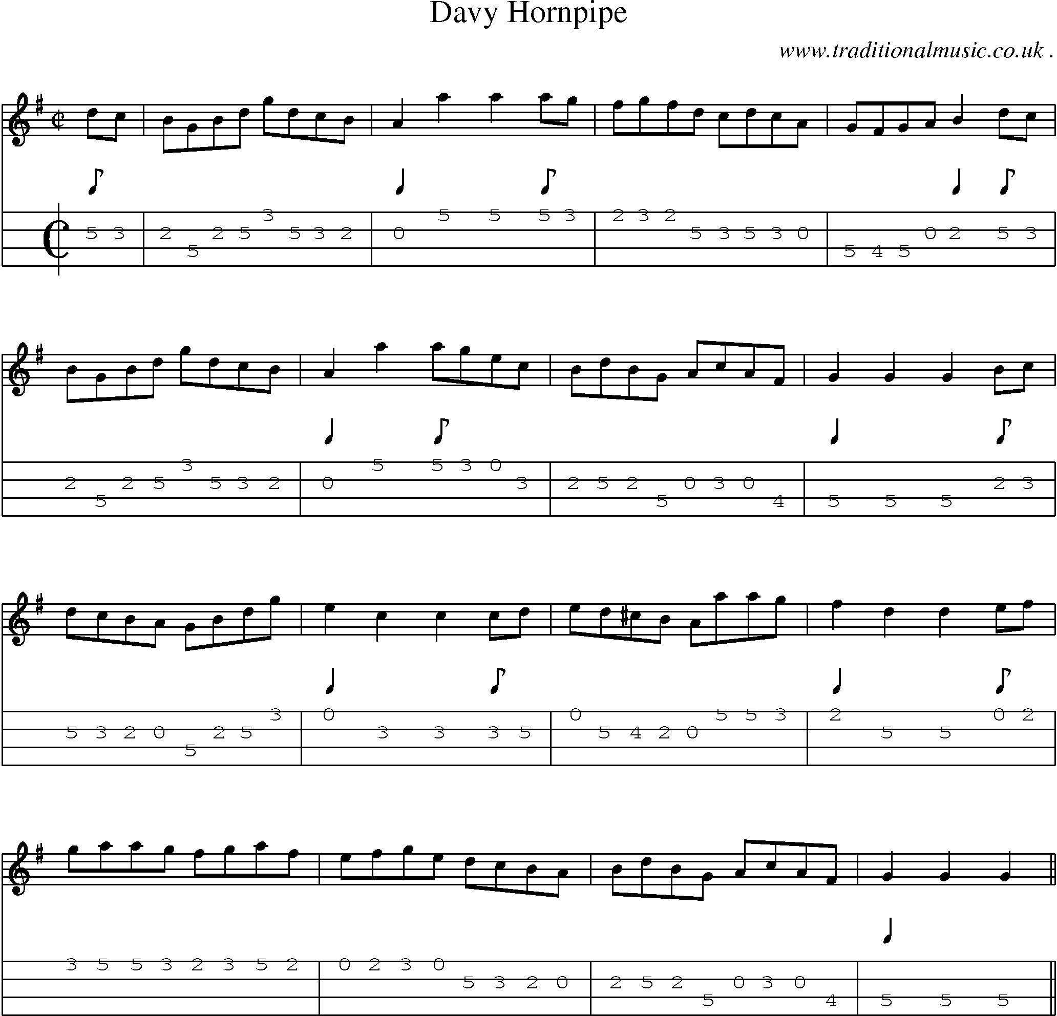 Sheet-Music and Mandolin Tabs for Davy Hornpipe