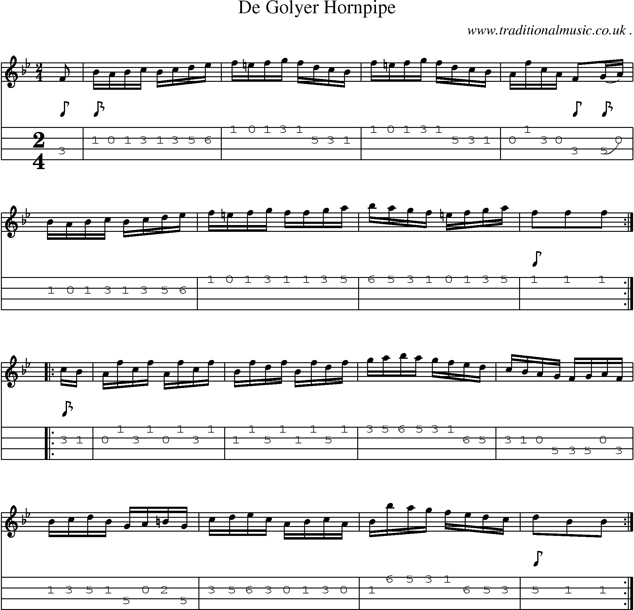Sheet-Music and Mandolin Tabs for De Golyer Hornpipe