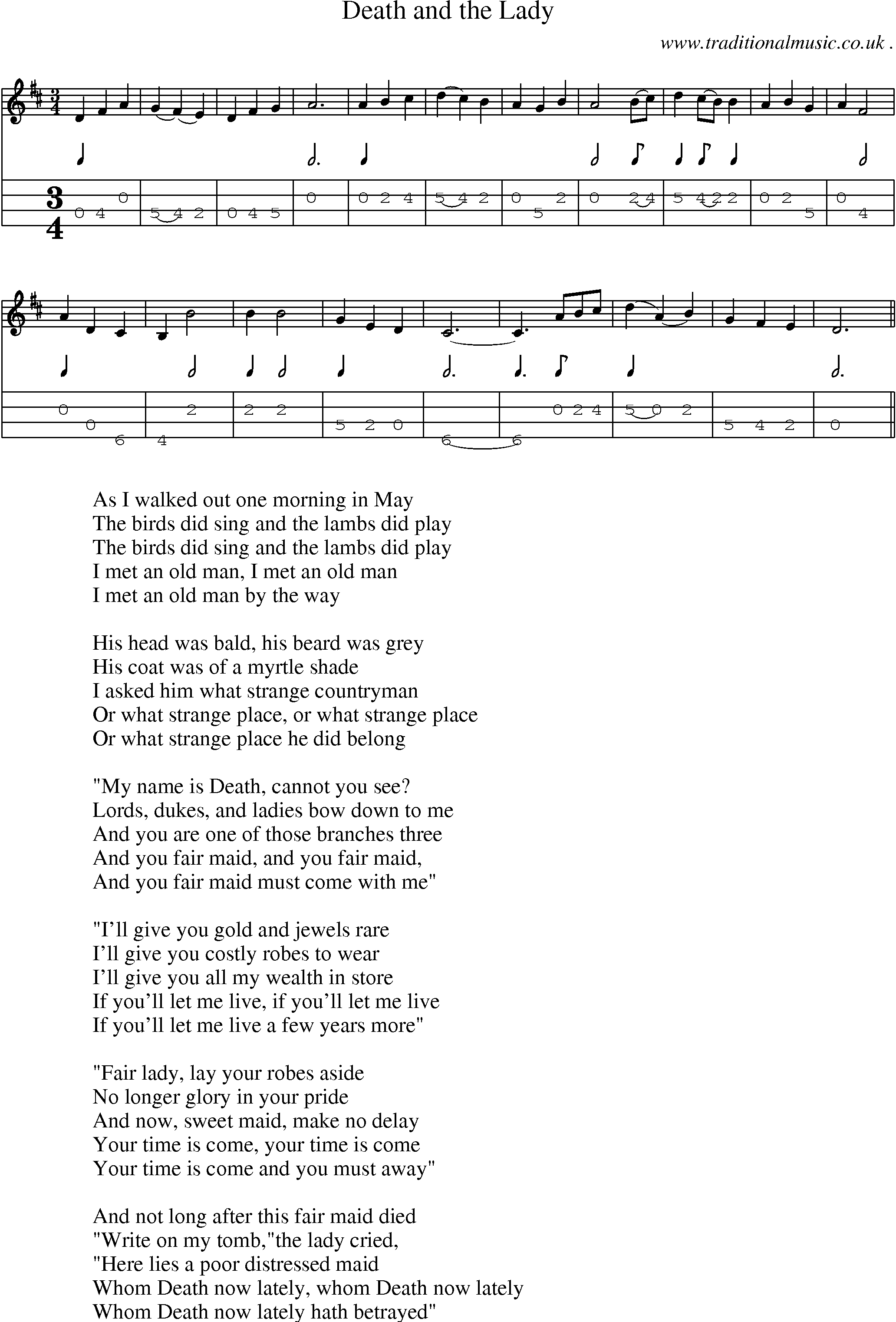 Sheet-Music and Mandolin Tabs for Death And The Lady