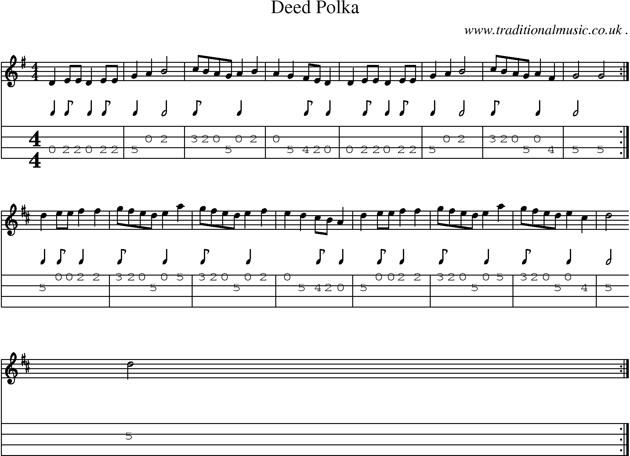 Sheet-Music and Mandolin Tabs for Deed Polka