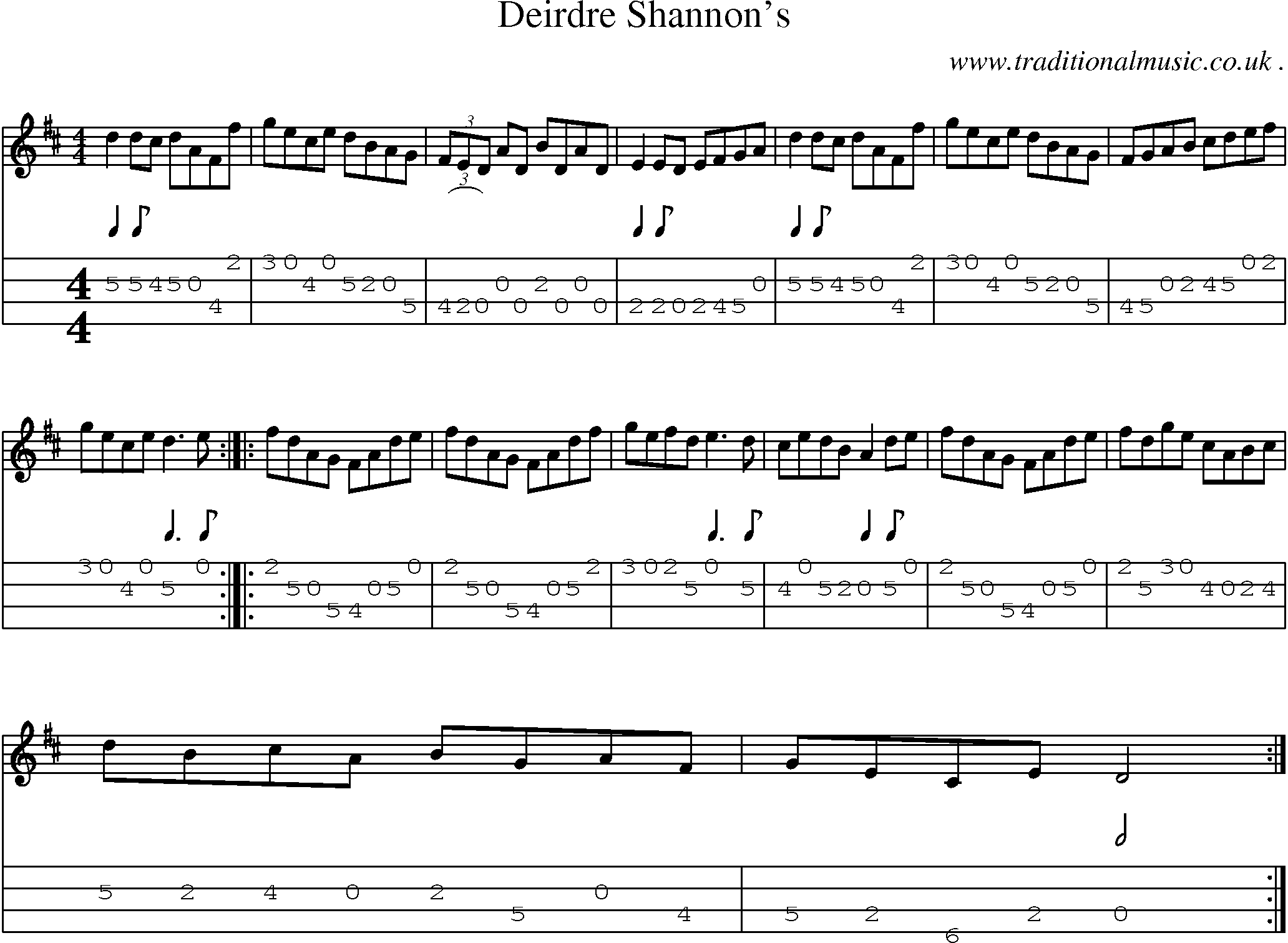 Sheet-Music and Mandolin Tabs for Deirdre Shannons