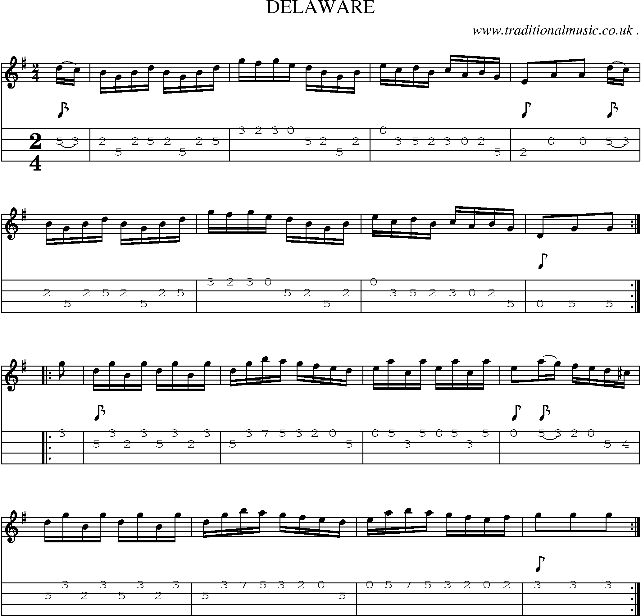 Sheet-Music and Mandolin Tabs for Delaware
