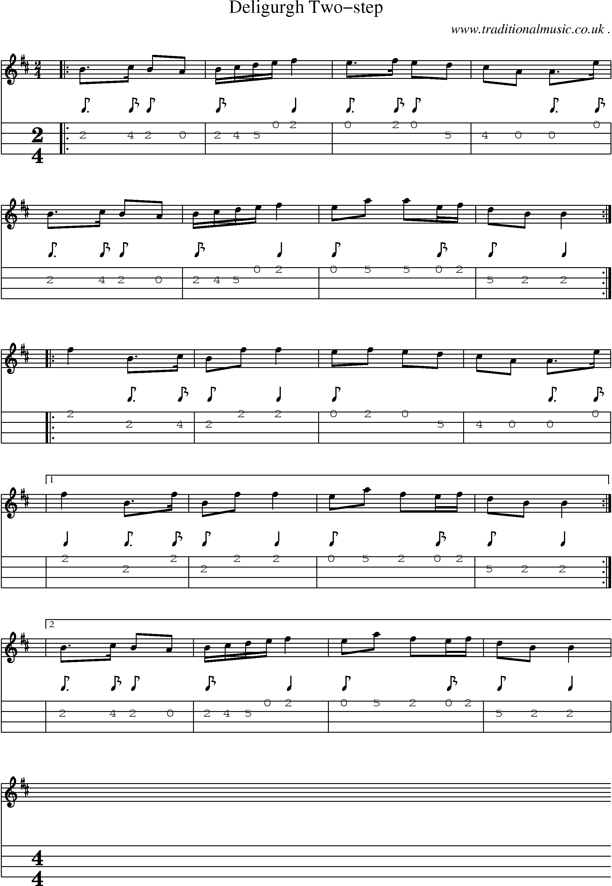 Sheet-Music and Mandolin Tabs for Deligurgh Two-step