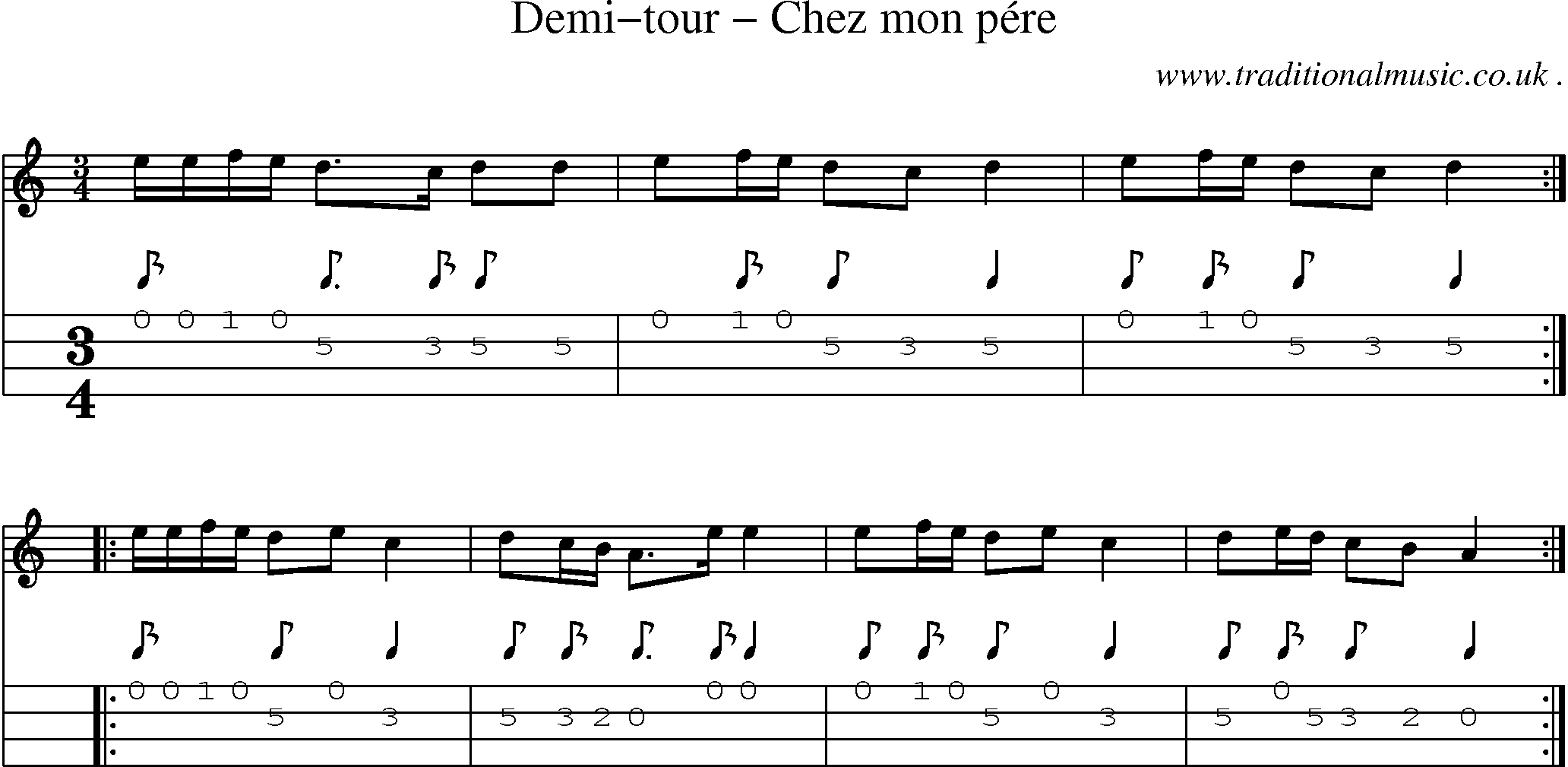 Sheet-Music and Mandolin Tabs for Demi-tour Chez Mon Pere
