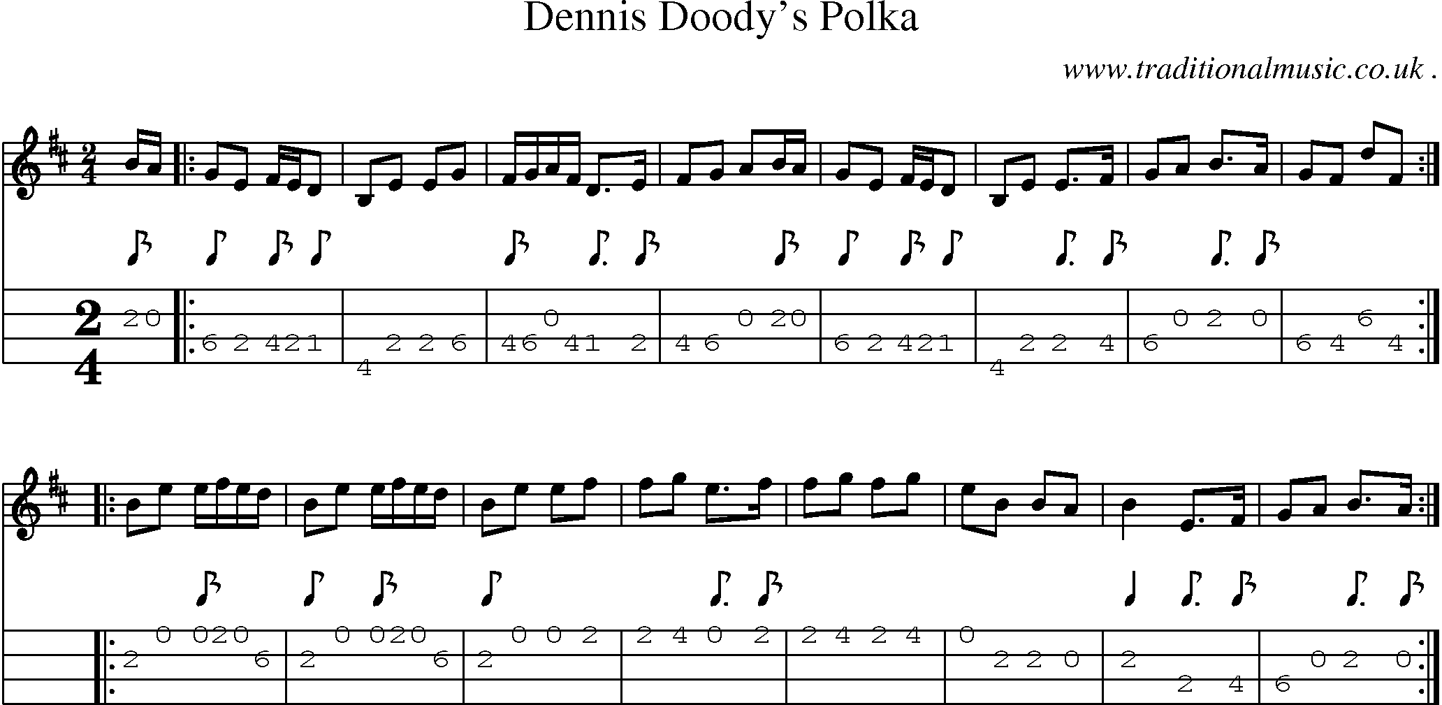 Sheet-Music and Mandolin Tabs for Dennis Doodys Polka