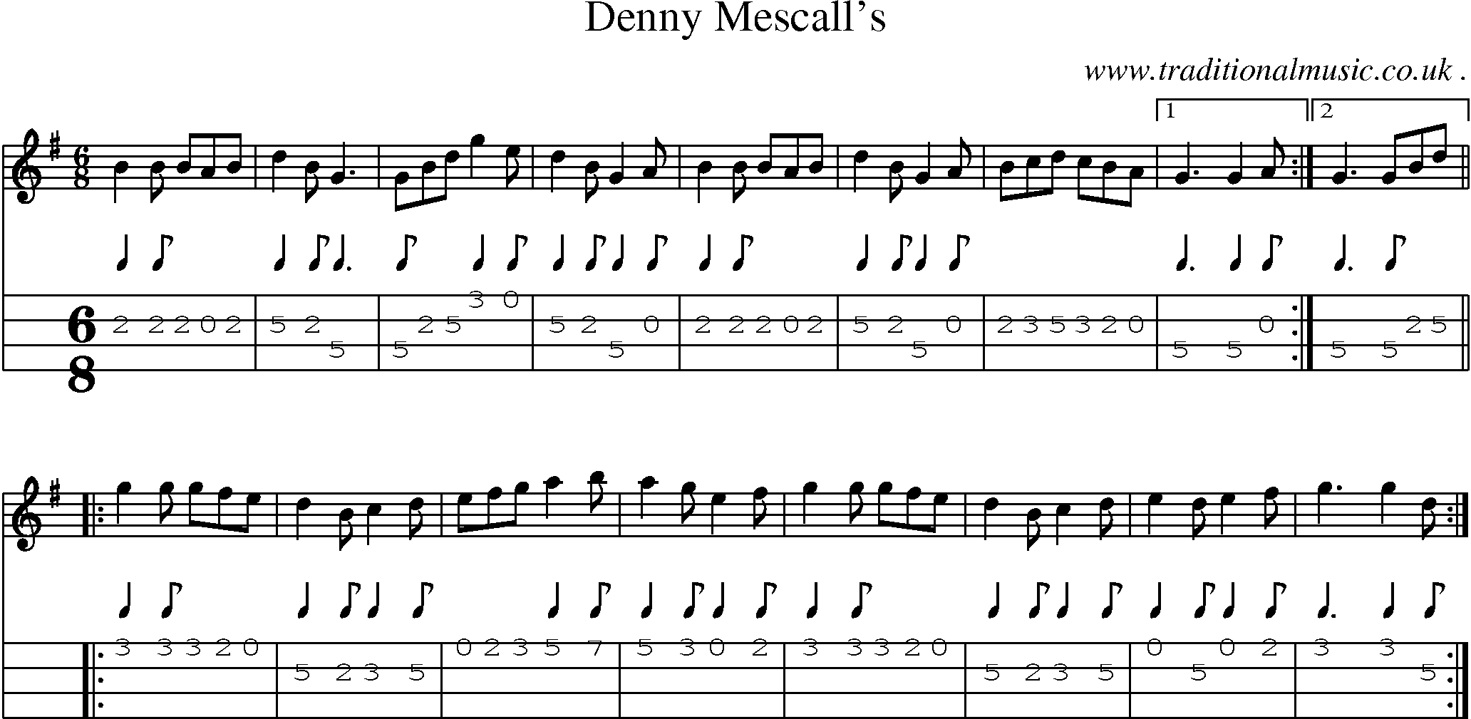 Sheet-Music and Mandolin Tabs for Denny Mescalls