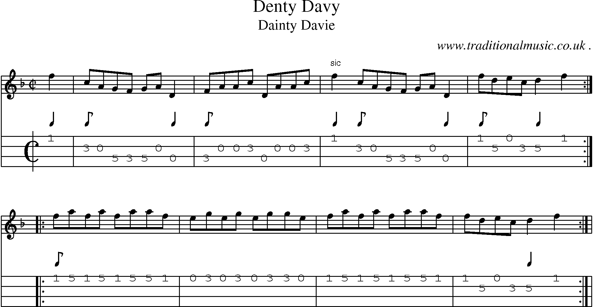 Sheet-Music and Mandolin Tabs for Denty Davy