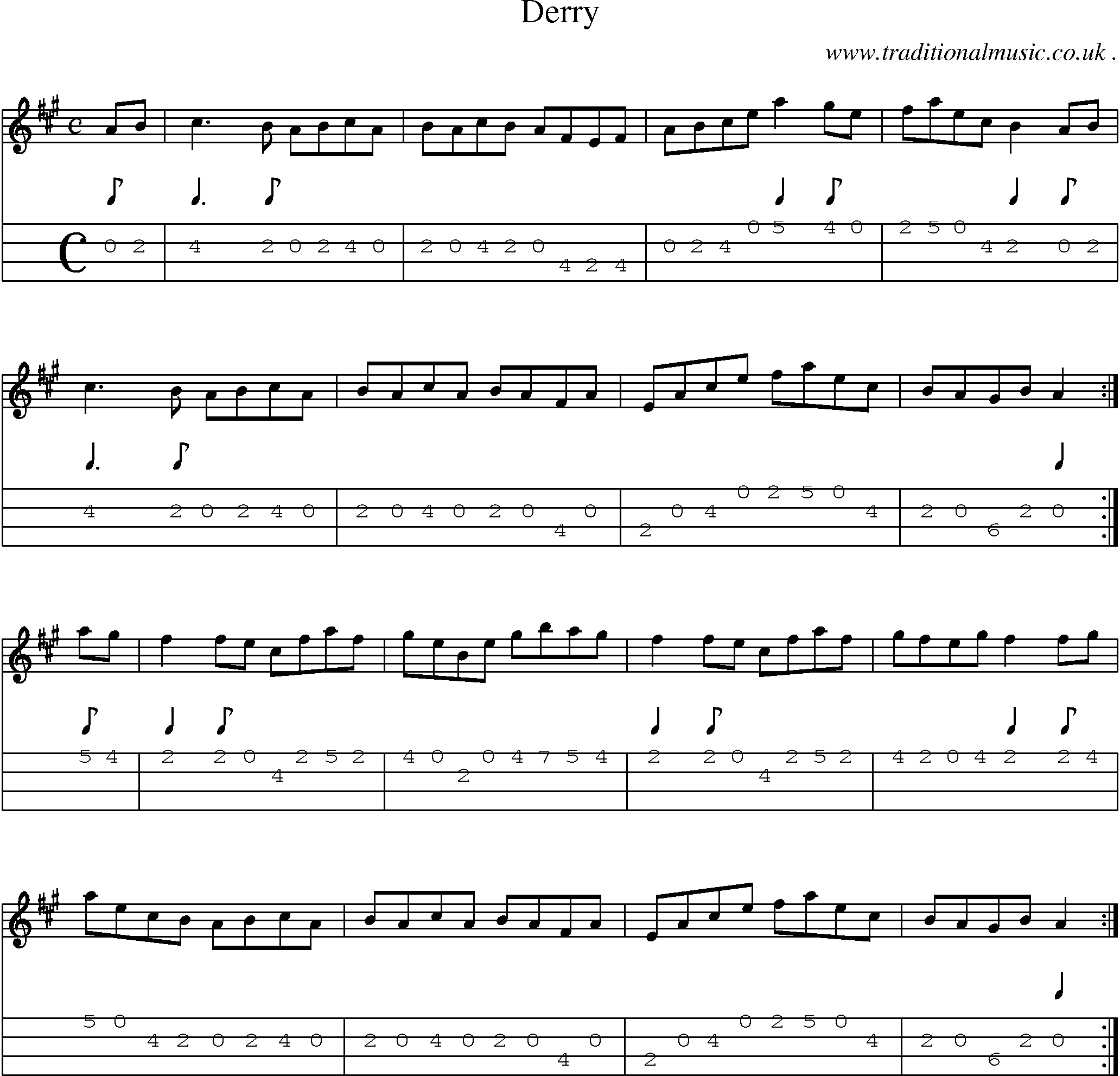Sheet-Music and Mandolin Tabs for Derry