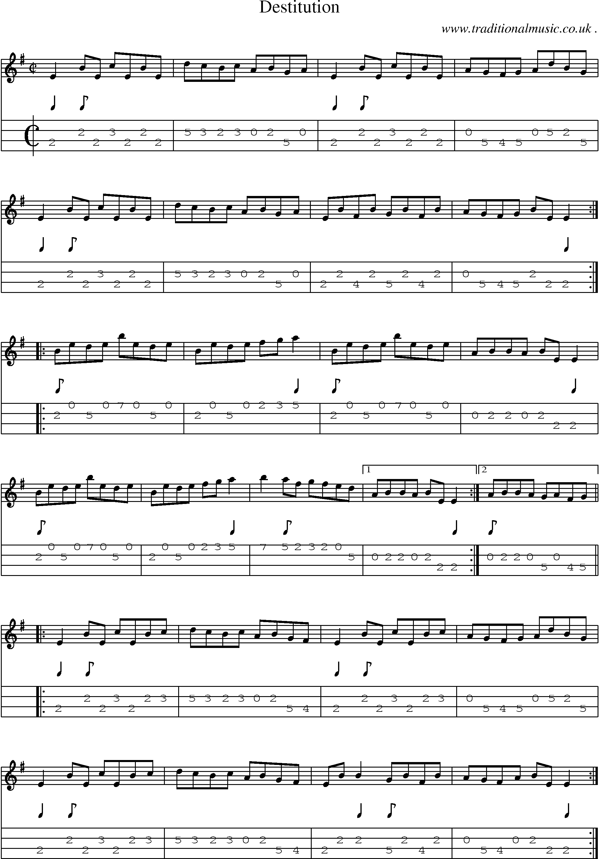 Sheet-Music and Mandolin Tabs for Destitution