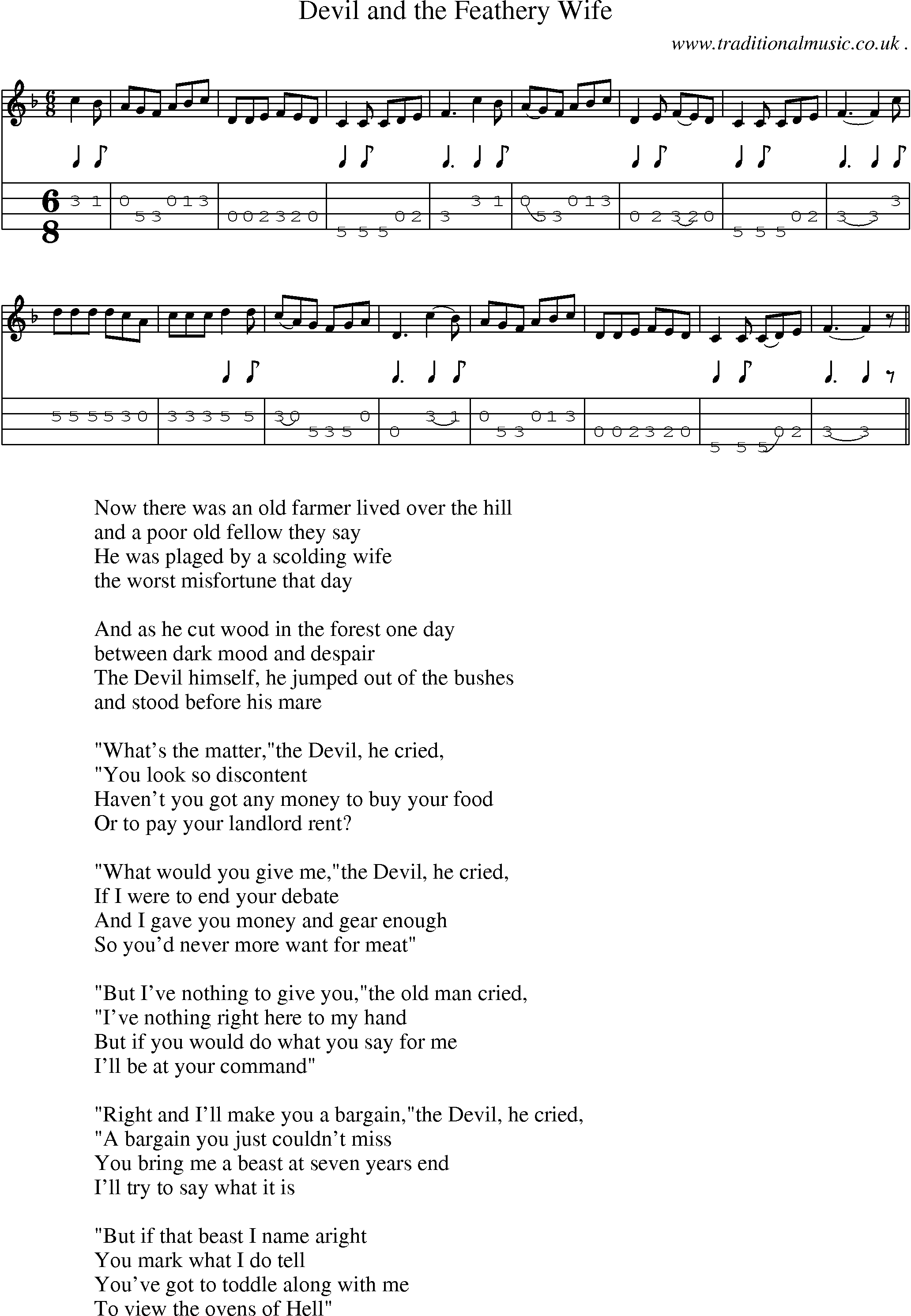 Sheet-Music and Mandolin Tabs for Devil And The Feathery Wife