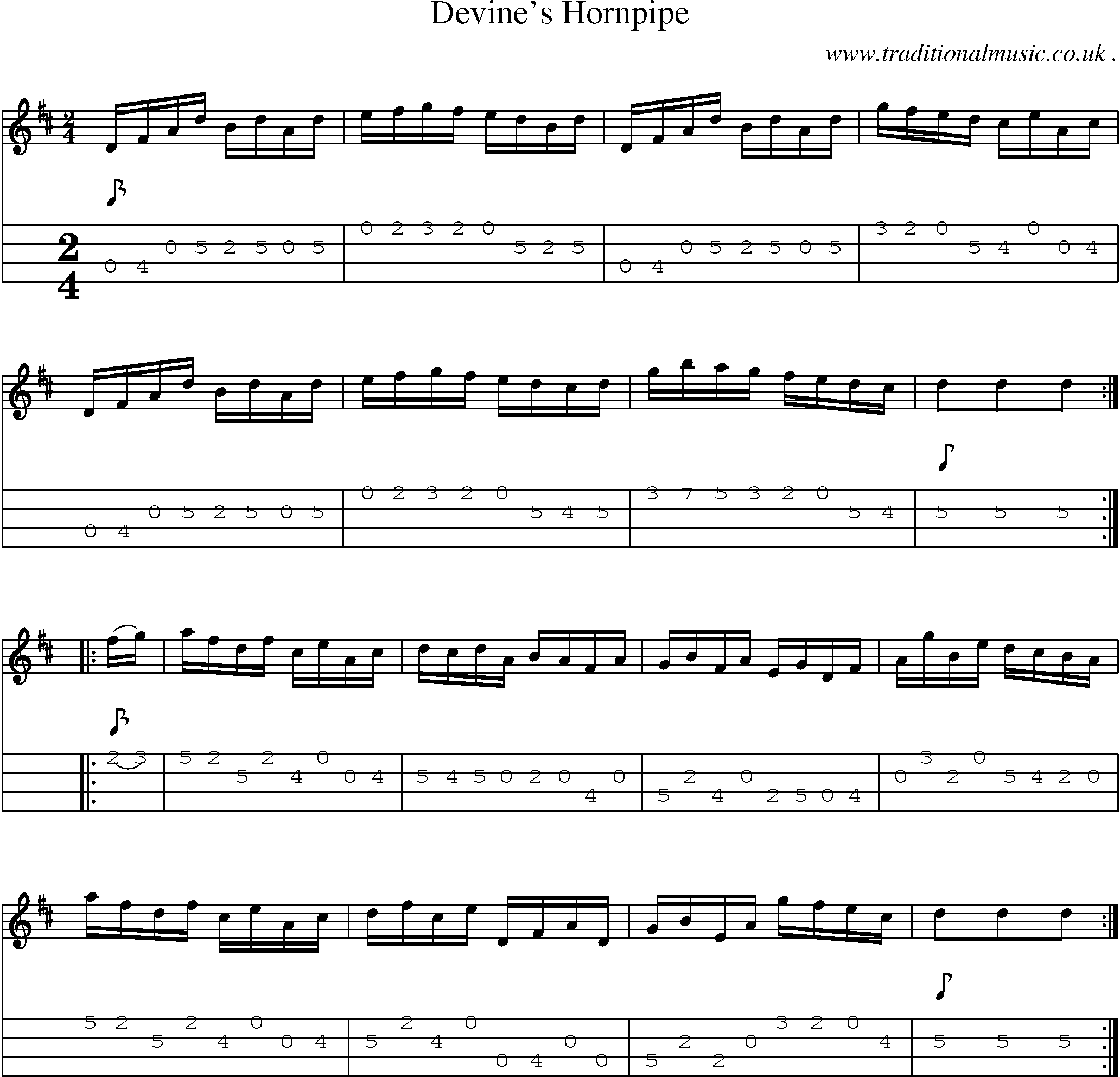 Sheet-Music and Mandolin Tabs for Devines Hornpipe