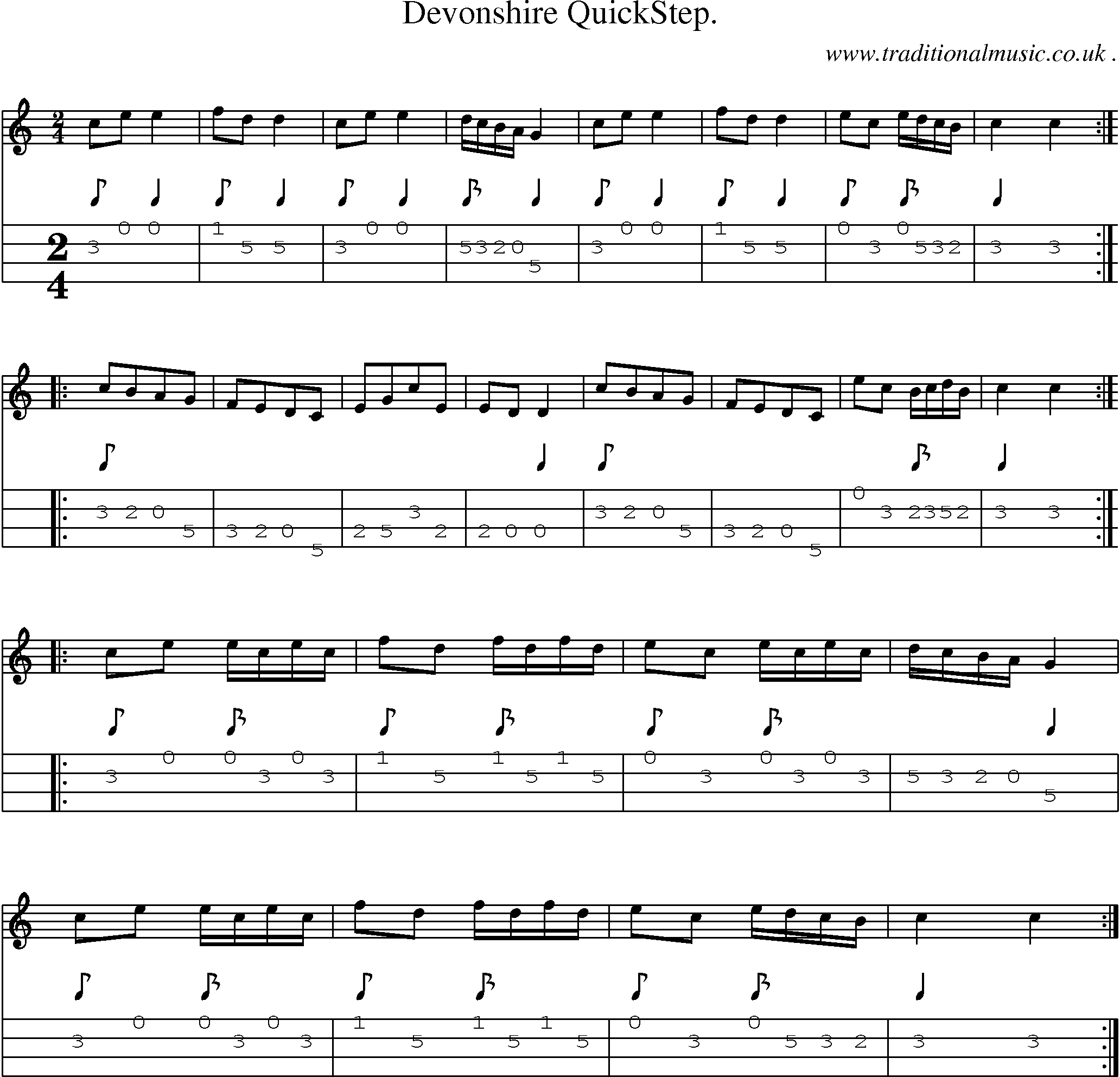 Sheet-Music and Mandolin Tabs for Devonshire Quickstep