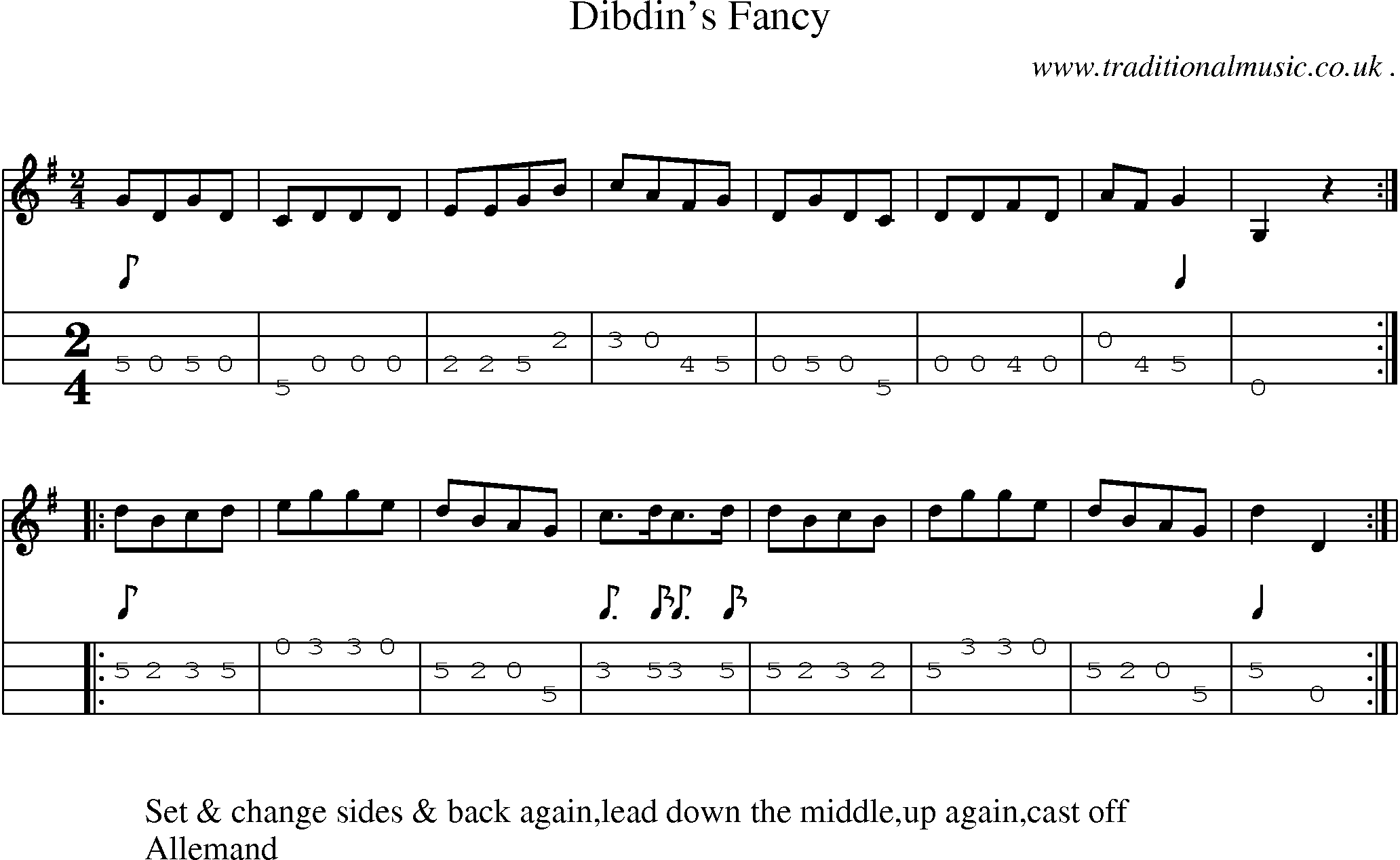 Sheet-Music and Mandolin Tabs for Dibdins Fancy