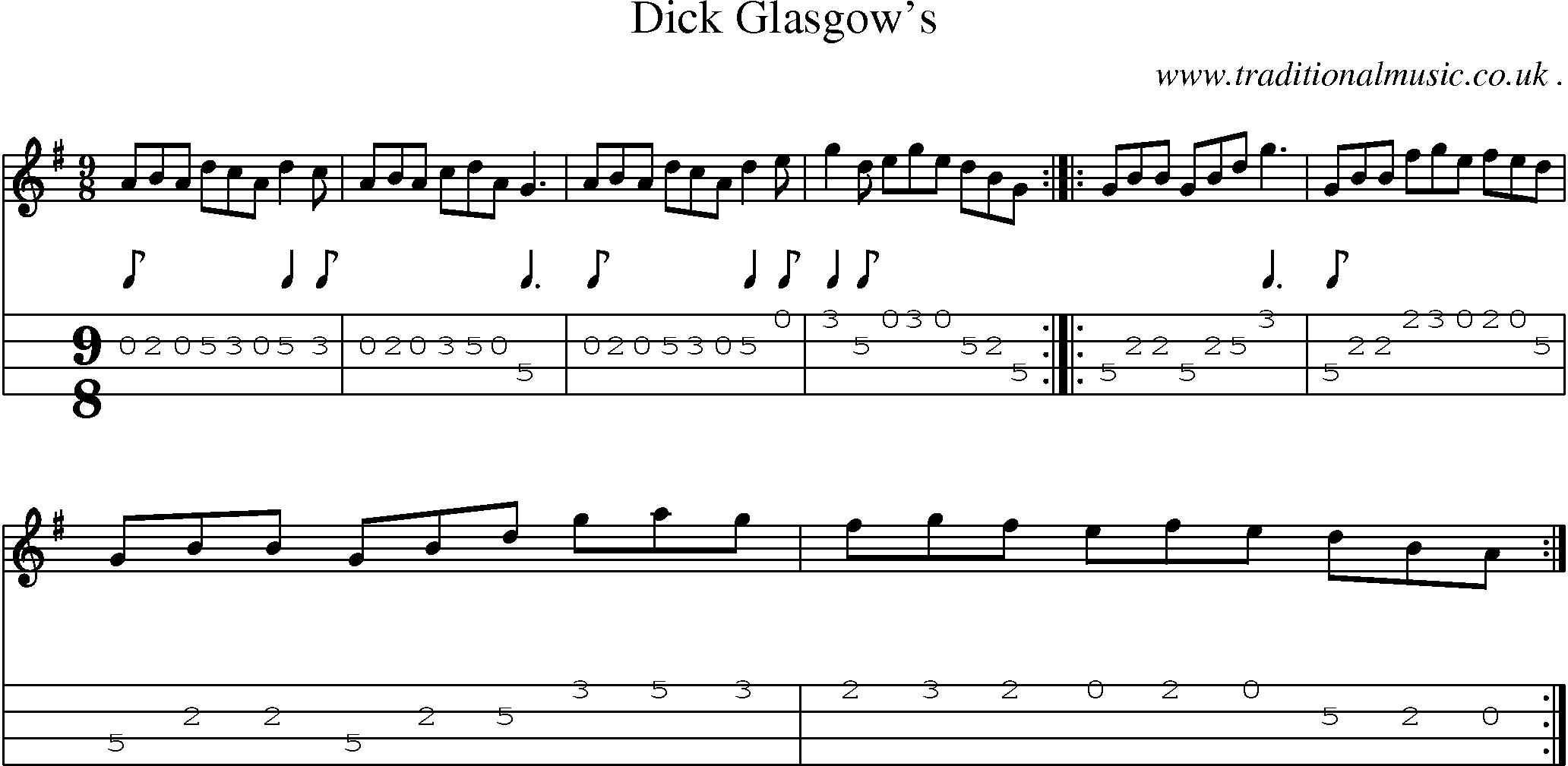 Sheet-Music and Mandolin Tabs for Dick Glasgows