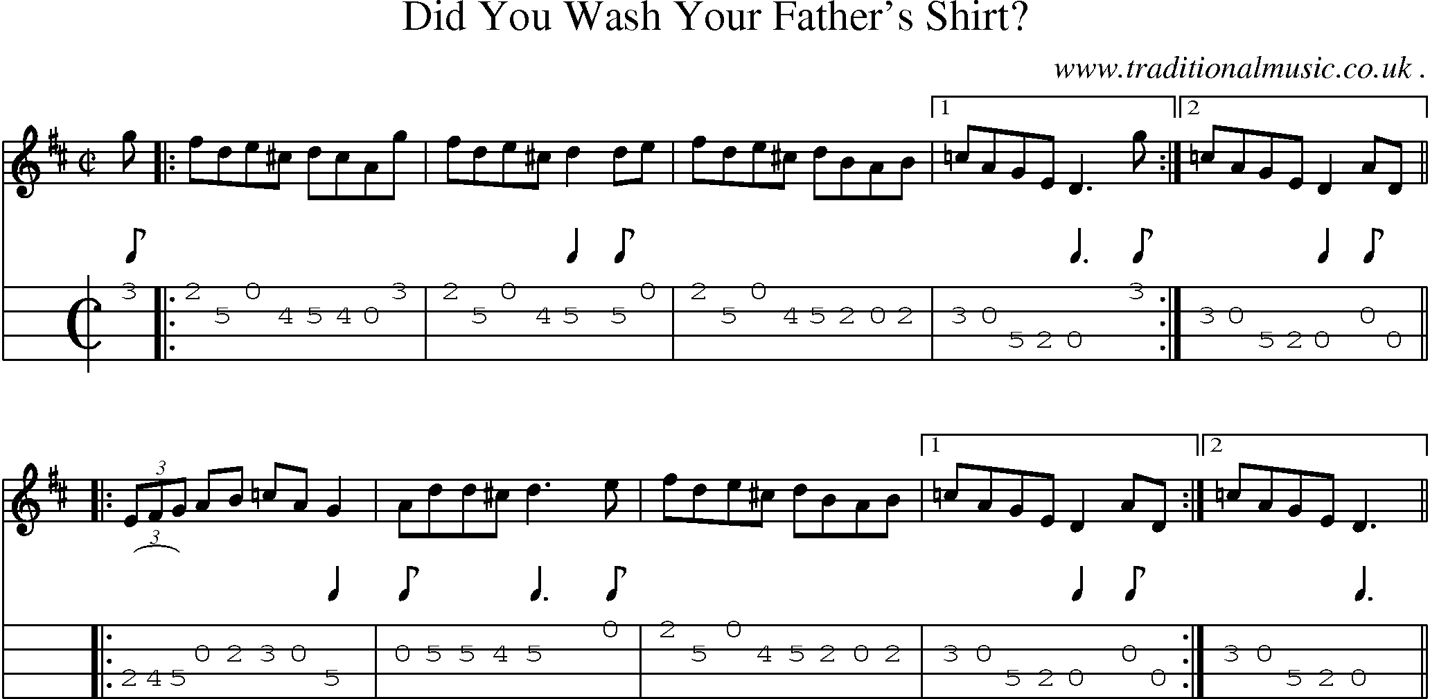 Sheet-Music and Mandolin Tabs for Did You Wash Your Fathers Shirt
