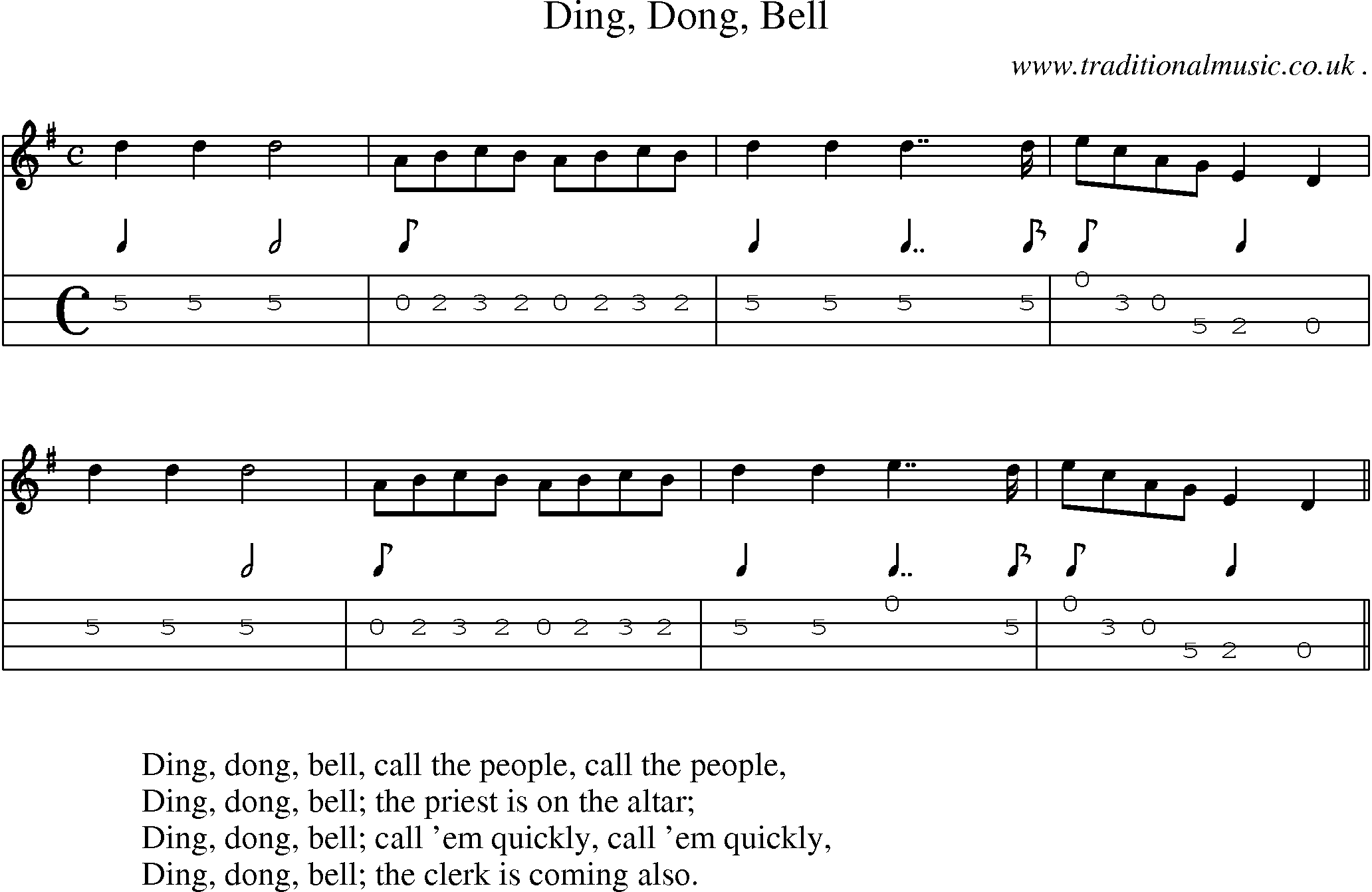 Sheet-Music and Mandolin Tabs for Ding Dong Bell