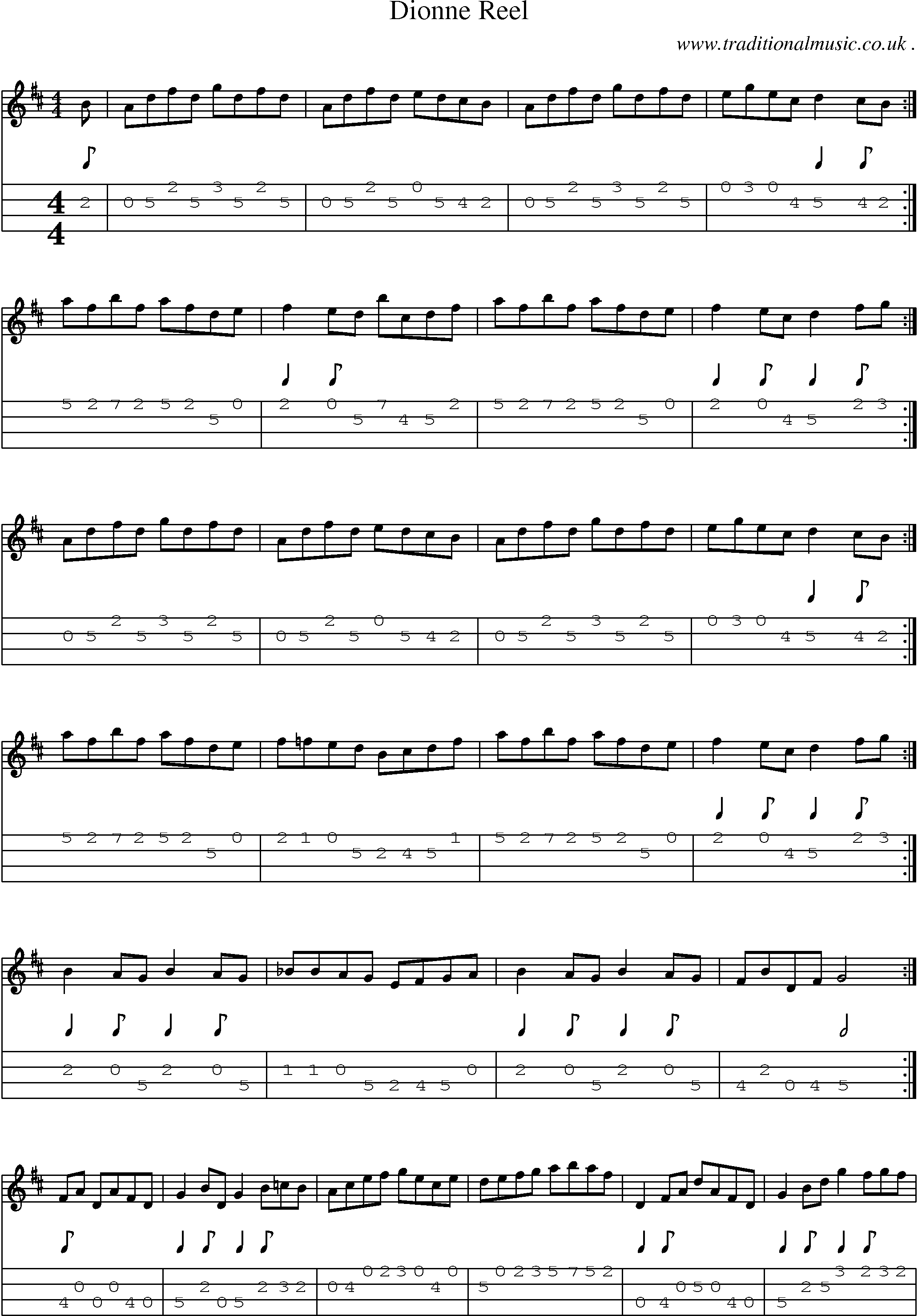 Sheet-Music and Mandolin Tabs for Dionne Reel