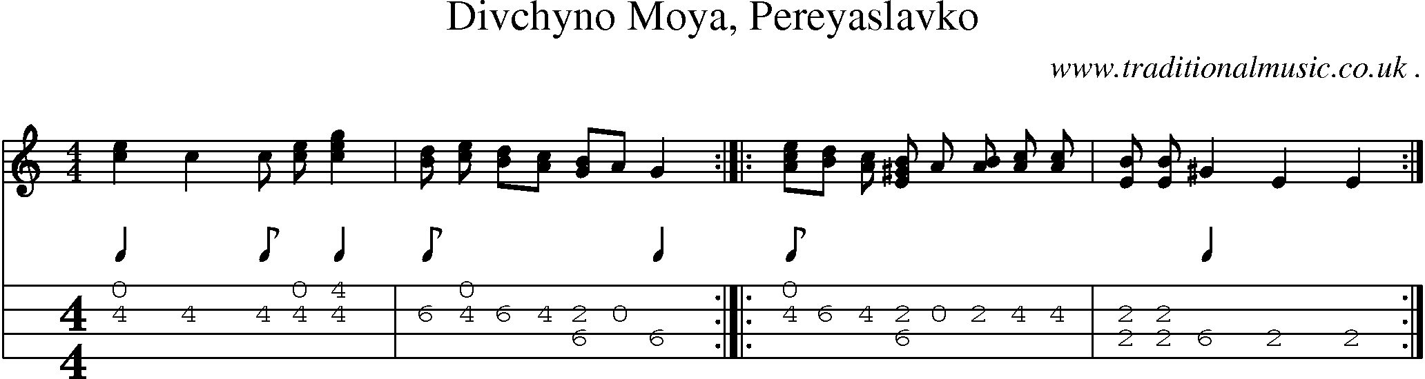 Sheet-Music and Mandolin Tabs for Divchyno Moya Pereyaslavko