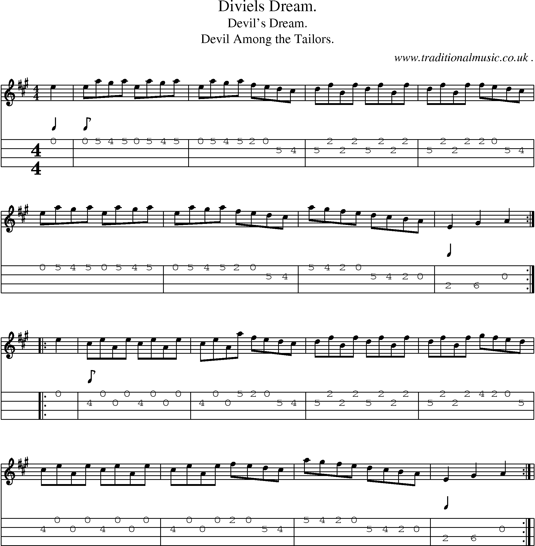 Sheet-Music and Mandolin Tabs for Diviels Dream