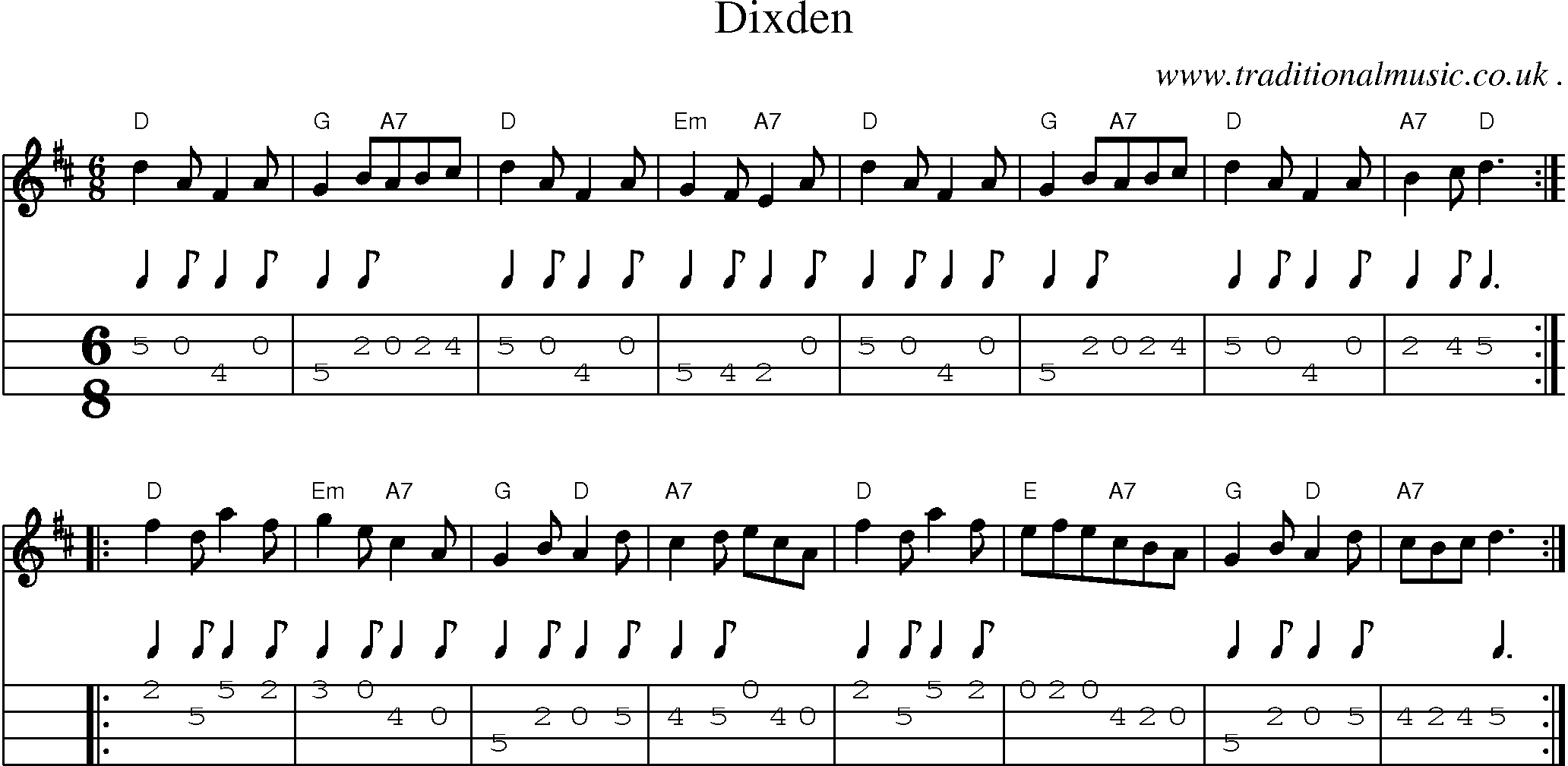 Sheet-Music and Mandolin Tabs for Dixden