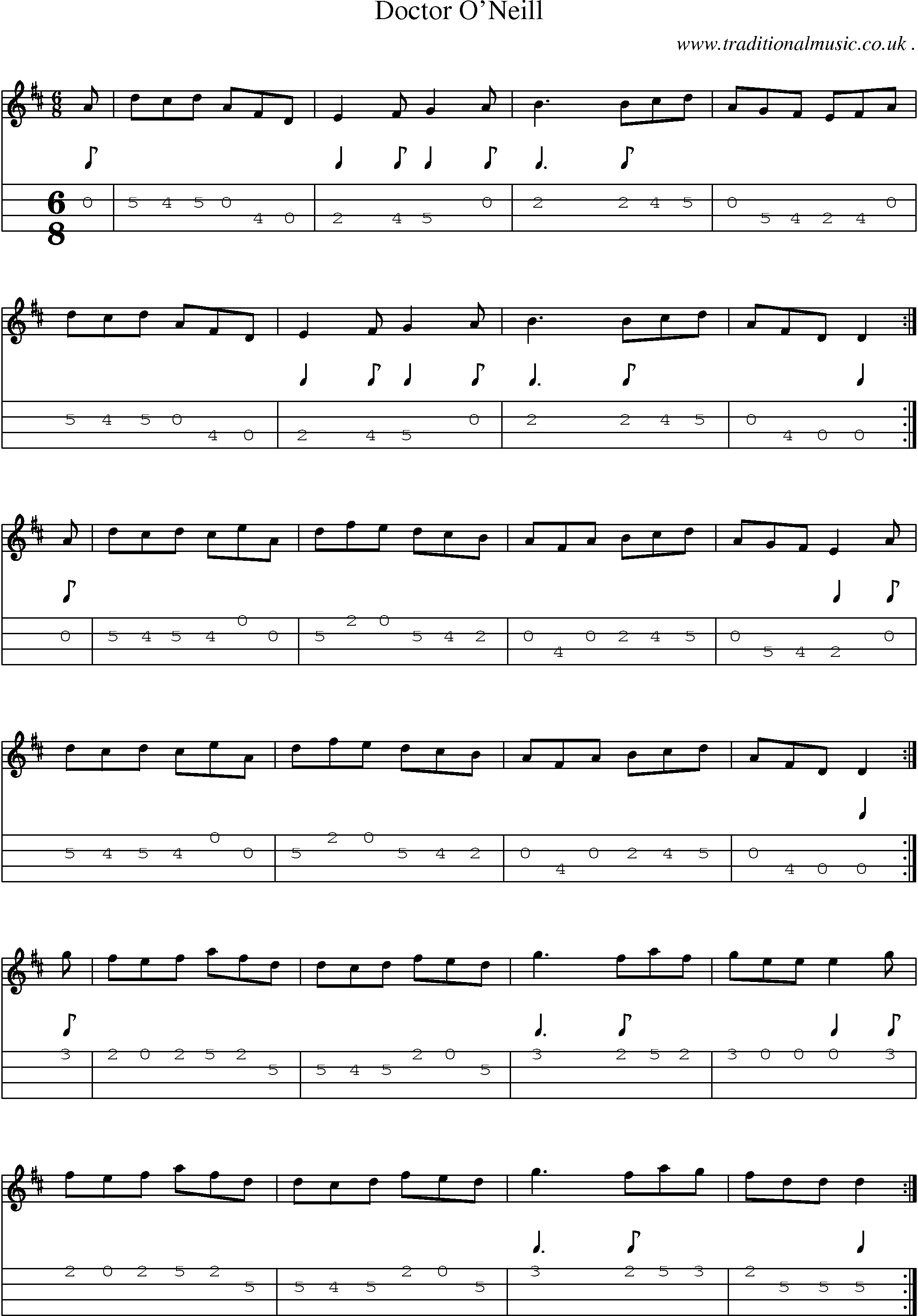 Sheet-Music and Mandolin Tabs for Doctor Oneill