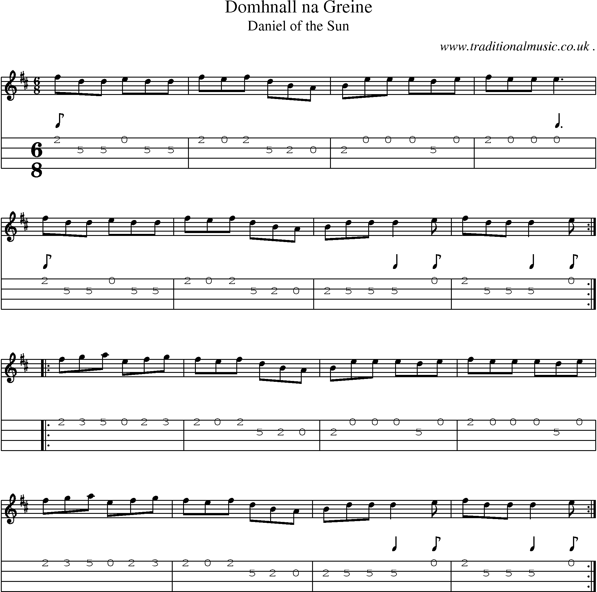 Sheet-Music and Mandolin Tabs for Domhnall Na Greine