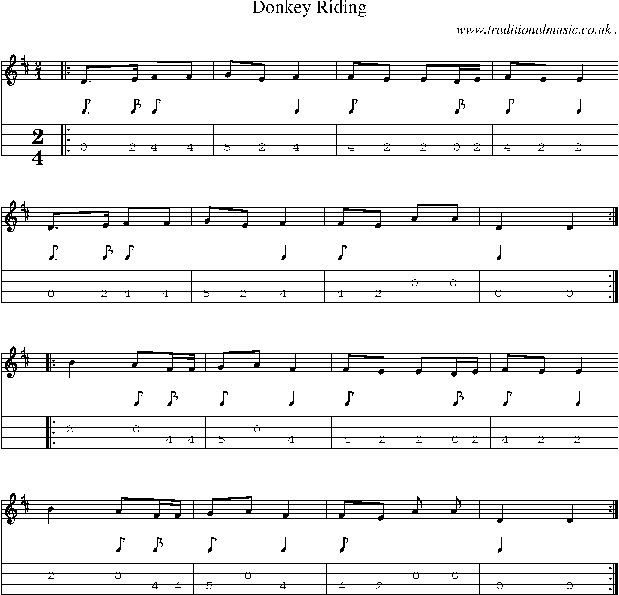 Sheet-Music and Mandolin Tabs for Donkey Riding