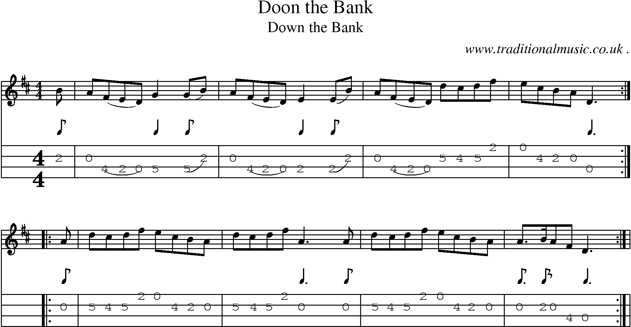 Sheet-Music and Mandolin Tabs for Doon The Bank
