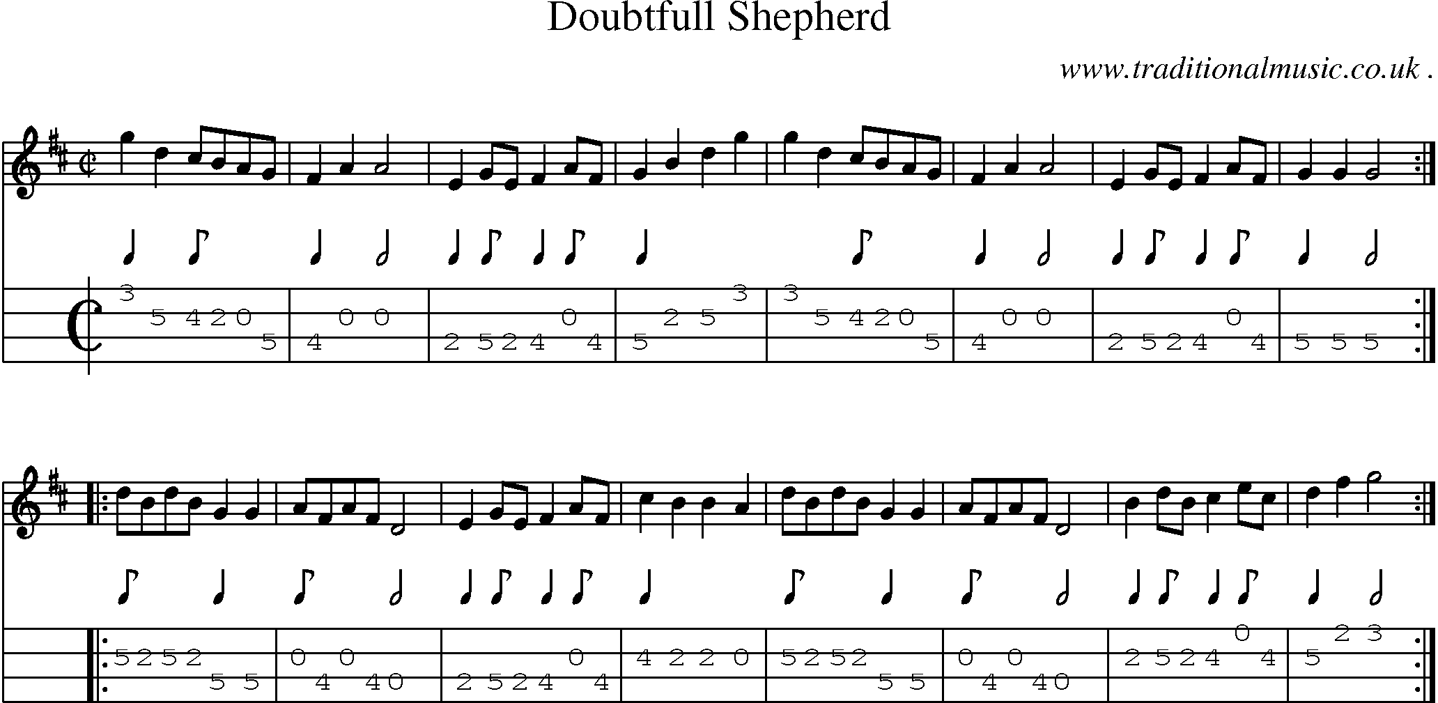 Sheet-Music and Mandolin Tabs for Doubtfull Shepherd