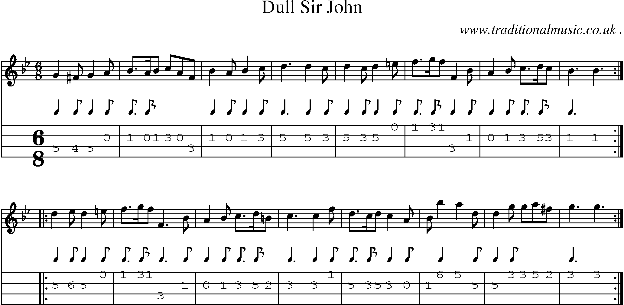 Sheet-Music and Mandolin Tabs for Dull Sir John