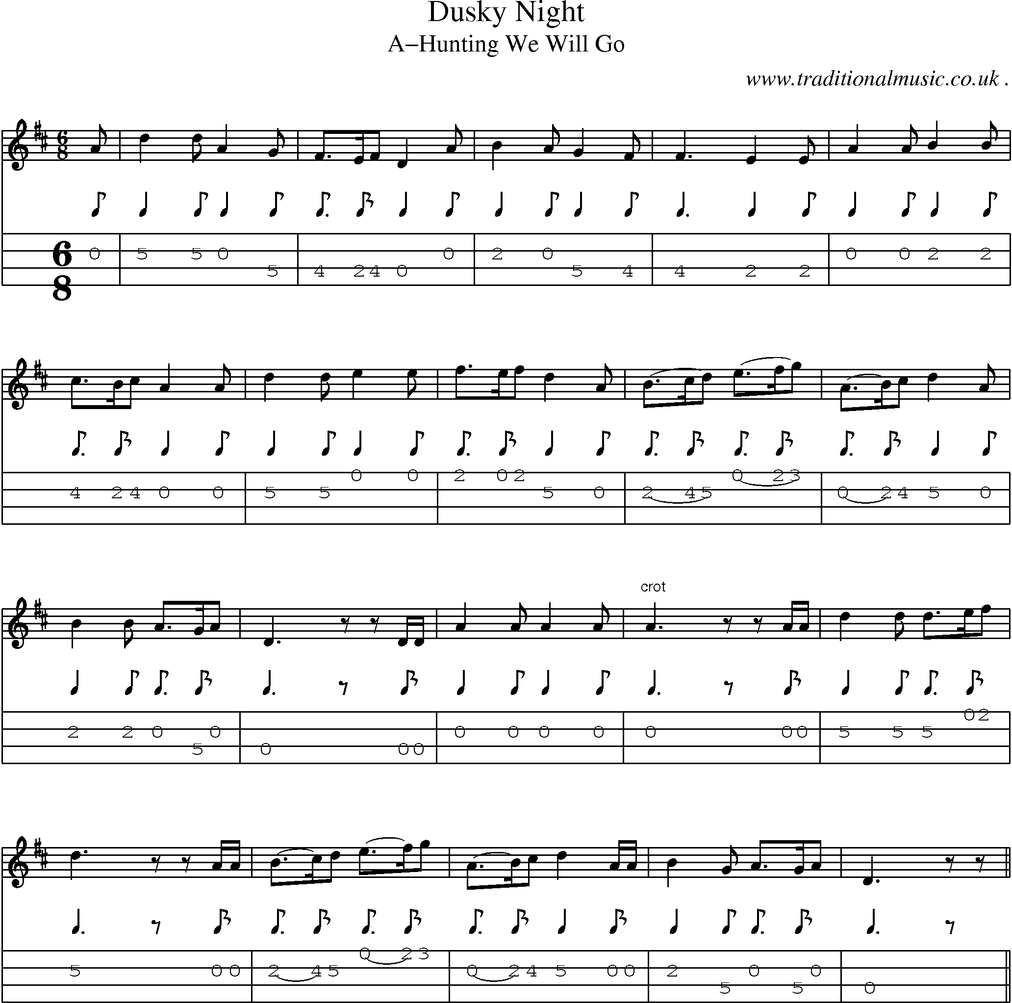 Sheet-Music and Mandolin Tabs for Dusky Night