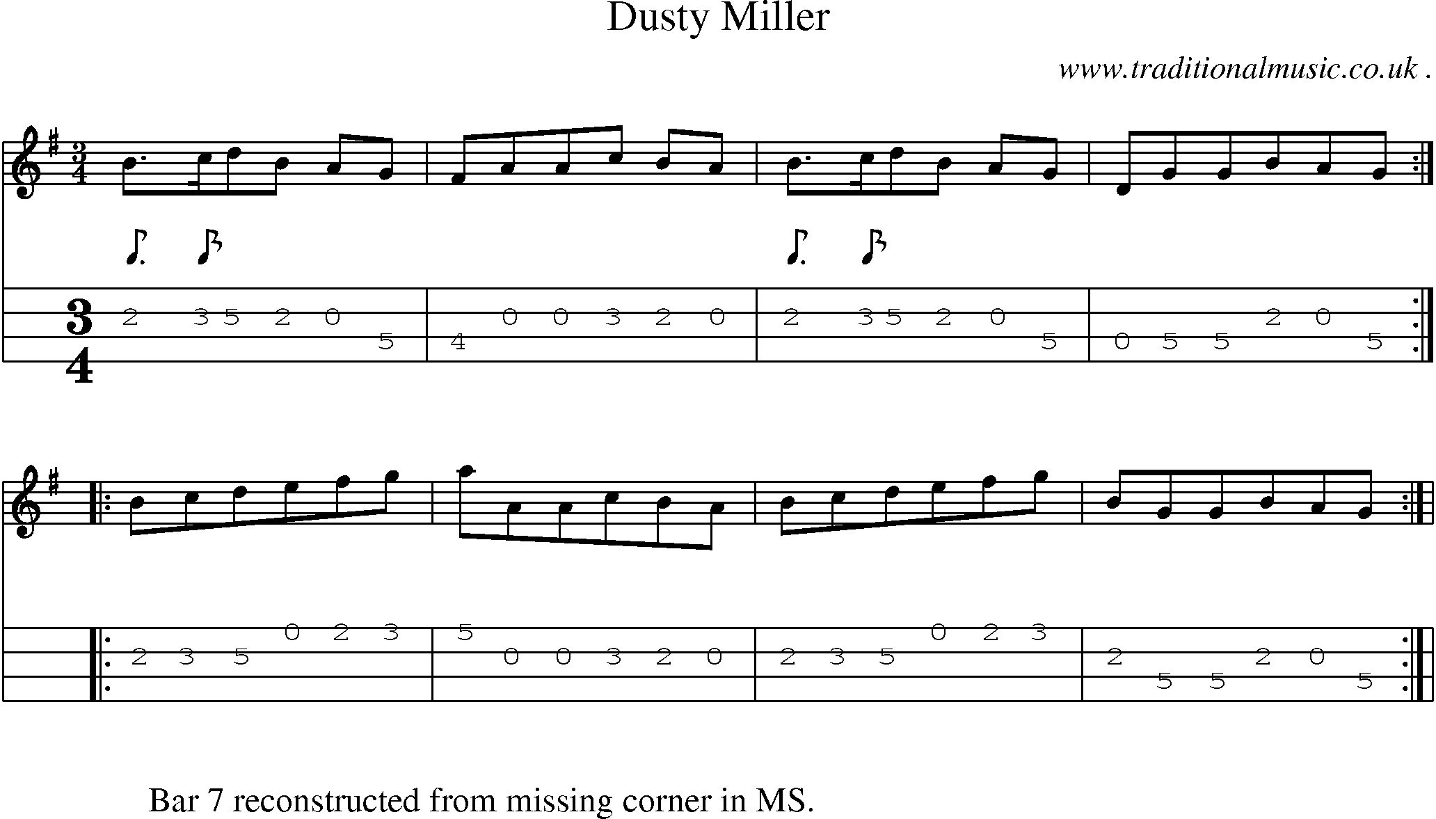 Sheet-Music and Mandolin Tabs for Dusty Miller