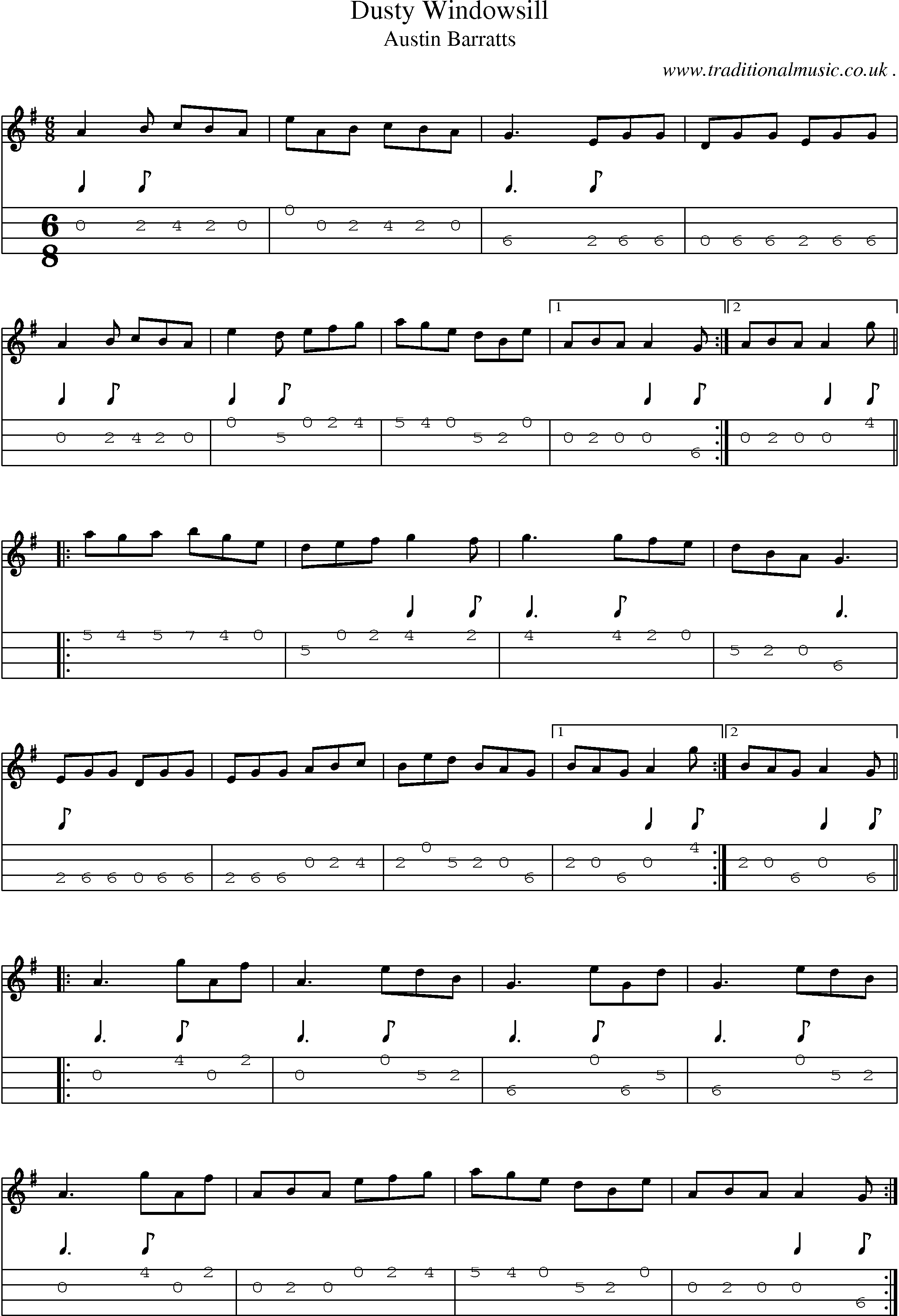 Sheet-Music and Mandolin Tabs for Dusty Windowsill