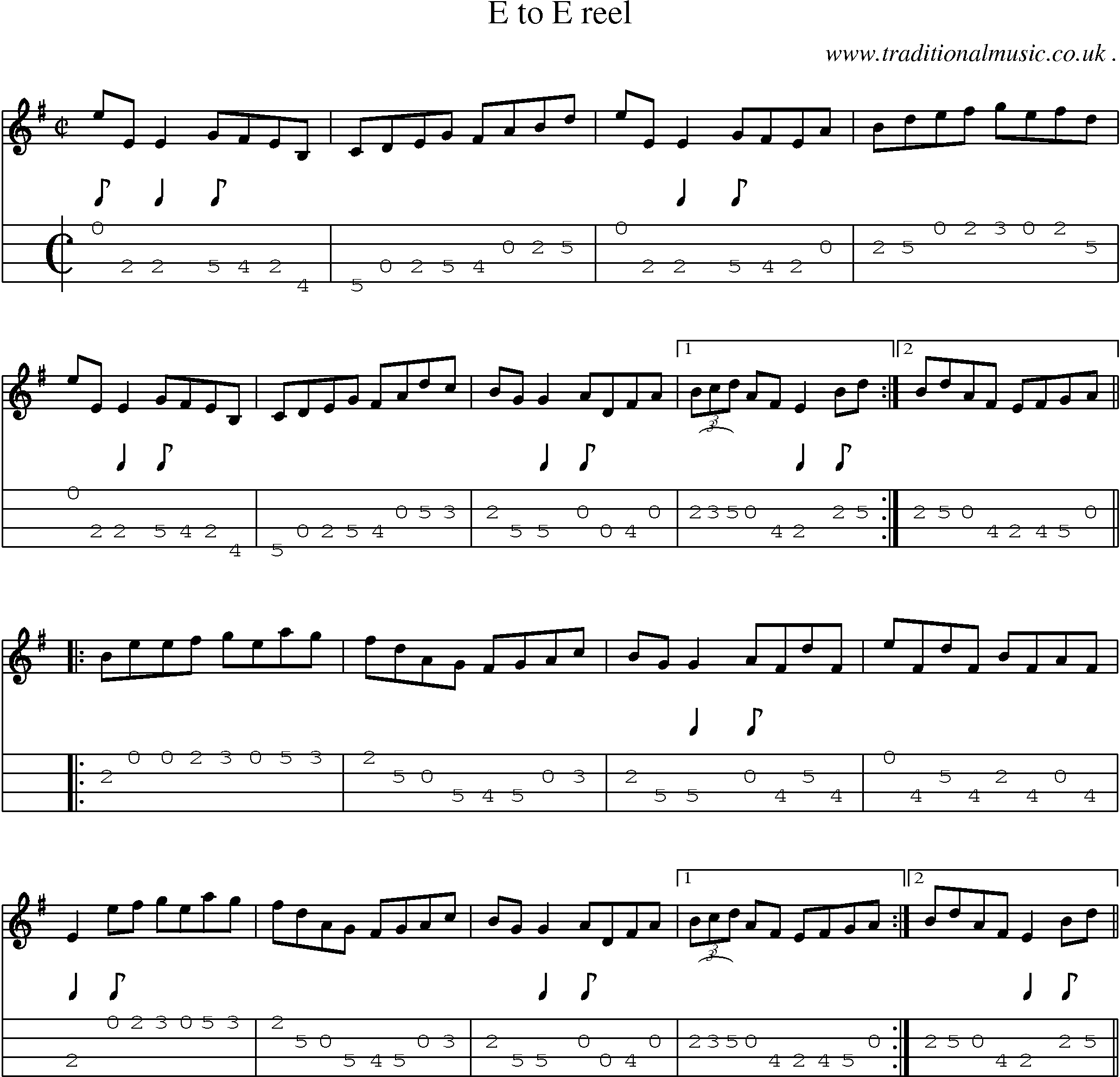 Sheet-Music and Mandolin Tabs for E To E Reel