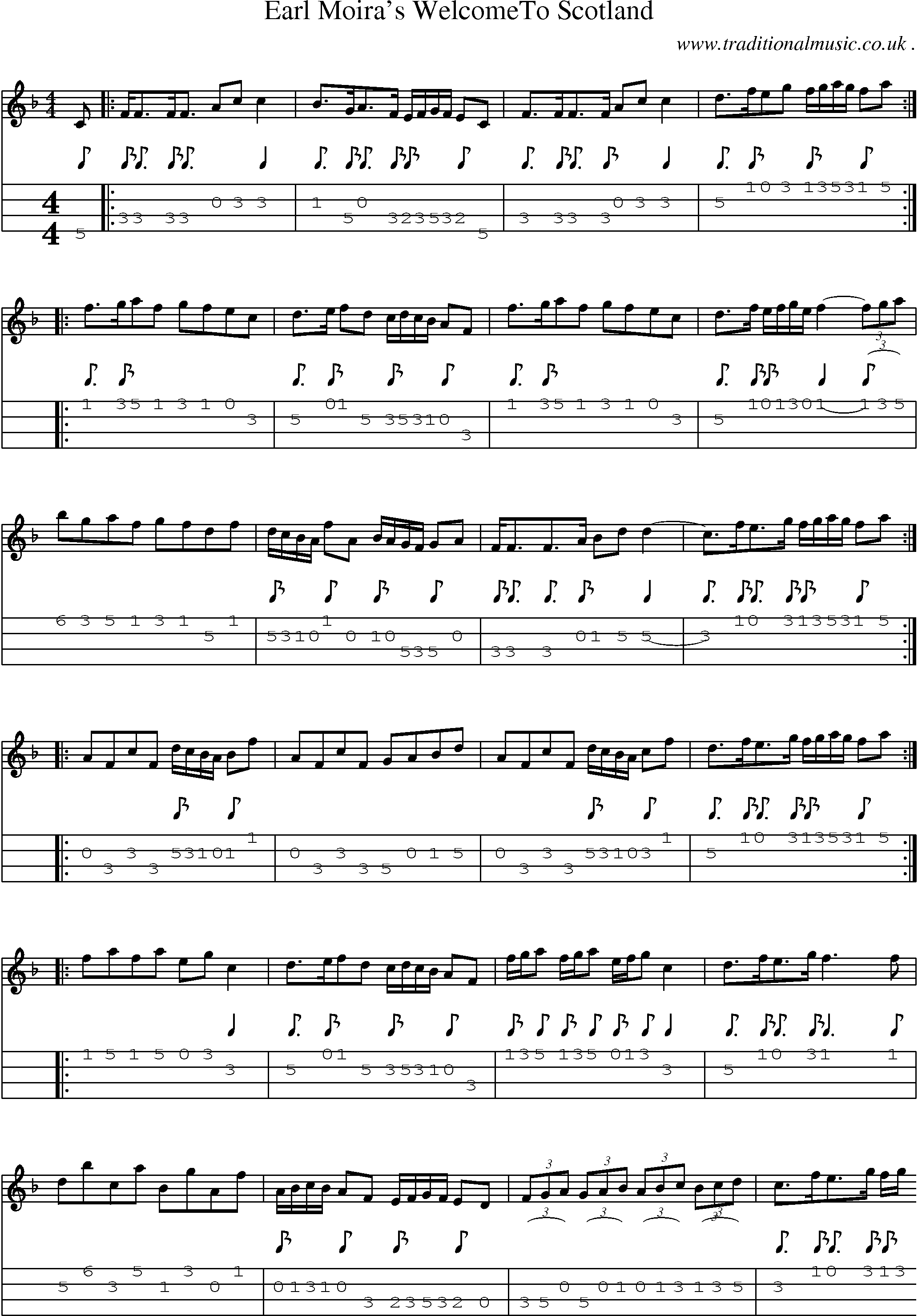 Sheet-Music and Mandolin Tabs for Earl Moiras Welcometo Scotland