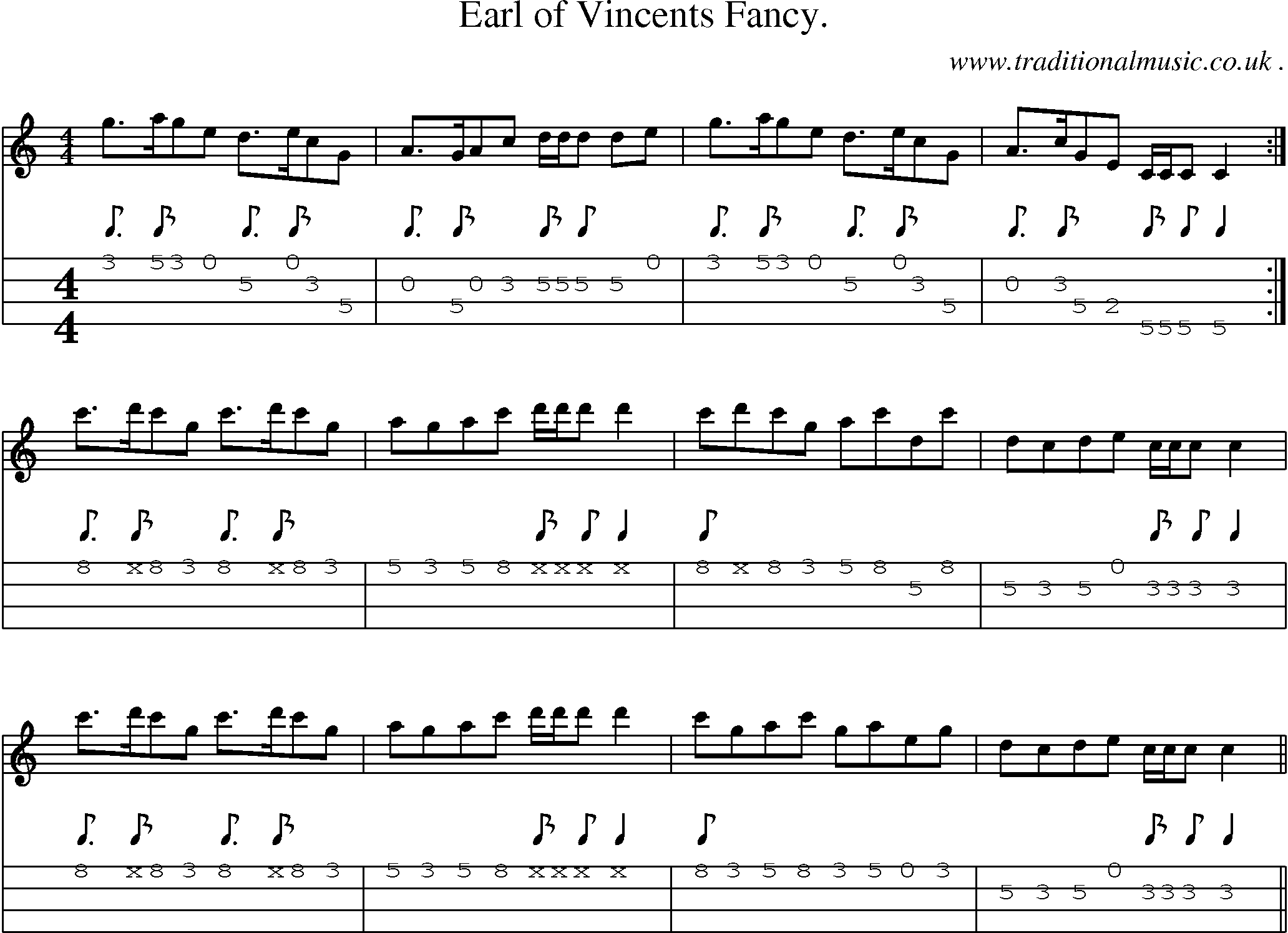 Sheet-Music and Mandolin Tabs for Earl Of Vincents Fancy