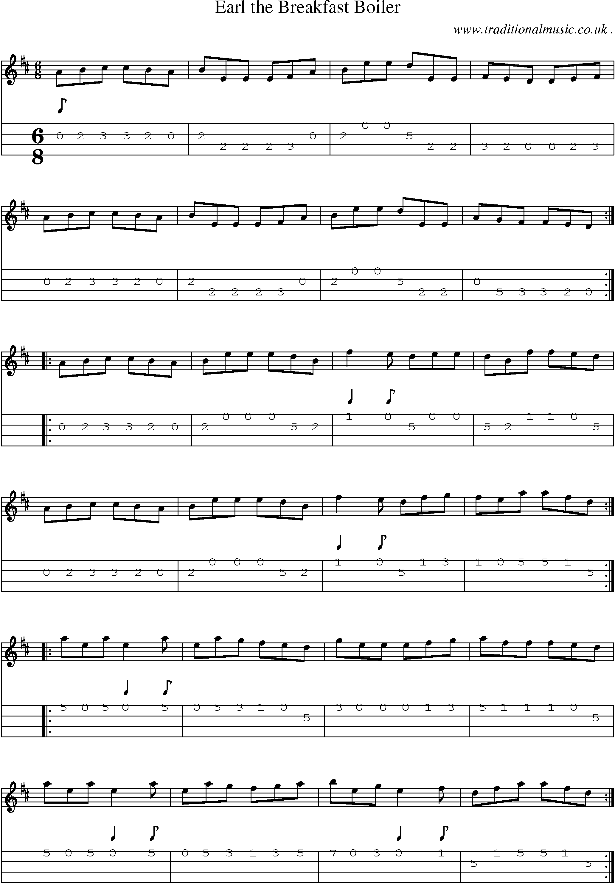 Sheet-Music and Mandolin Tabs for Earl The Breakfast Boiler