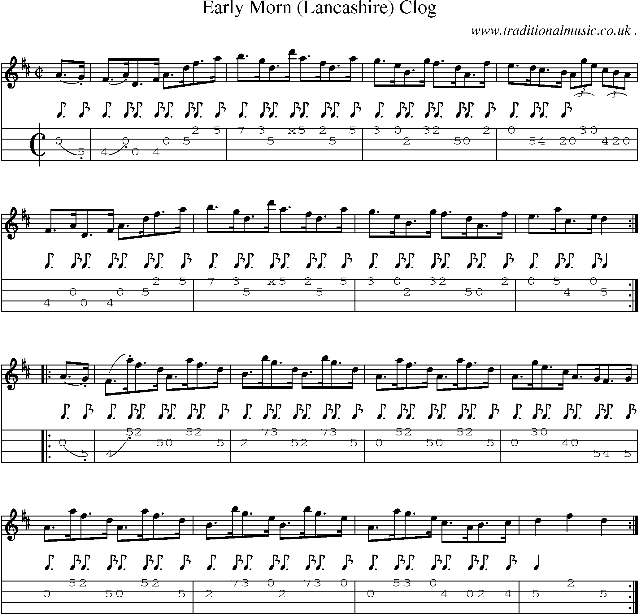Sheet-Music and Mandolin Tabs for Early Morn (lancashire) Clog