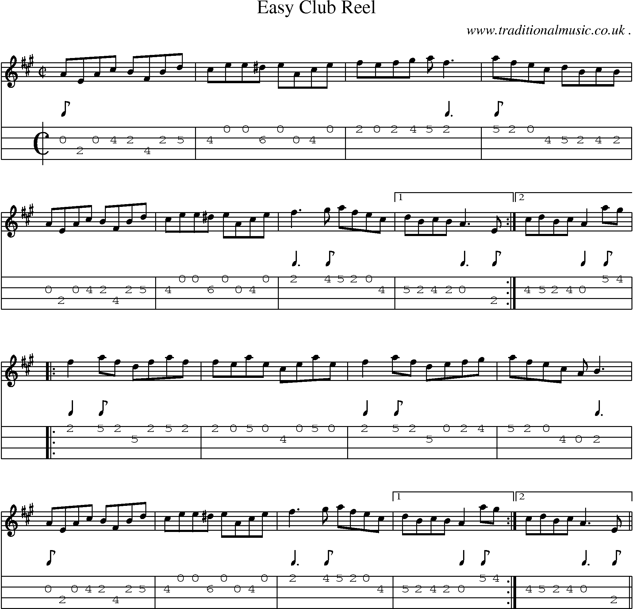 Sheet-Music and Mandolin Tabs for Easy Club Reel