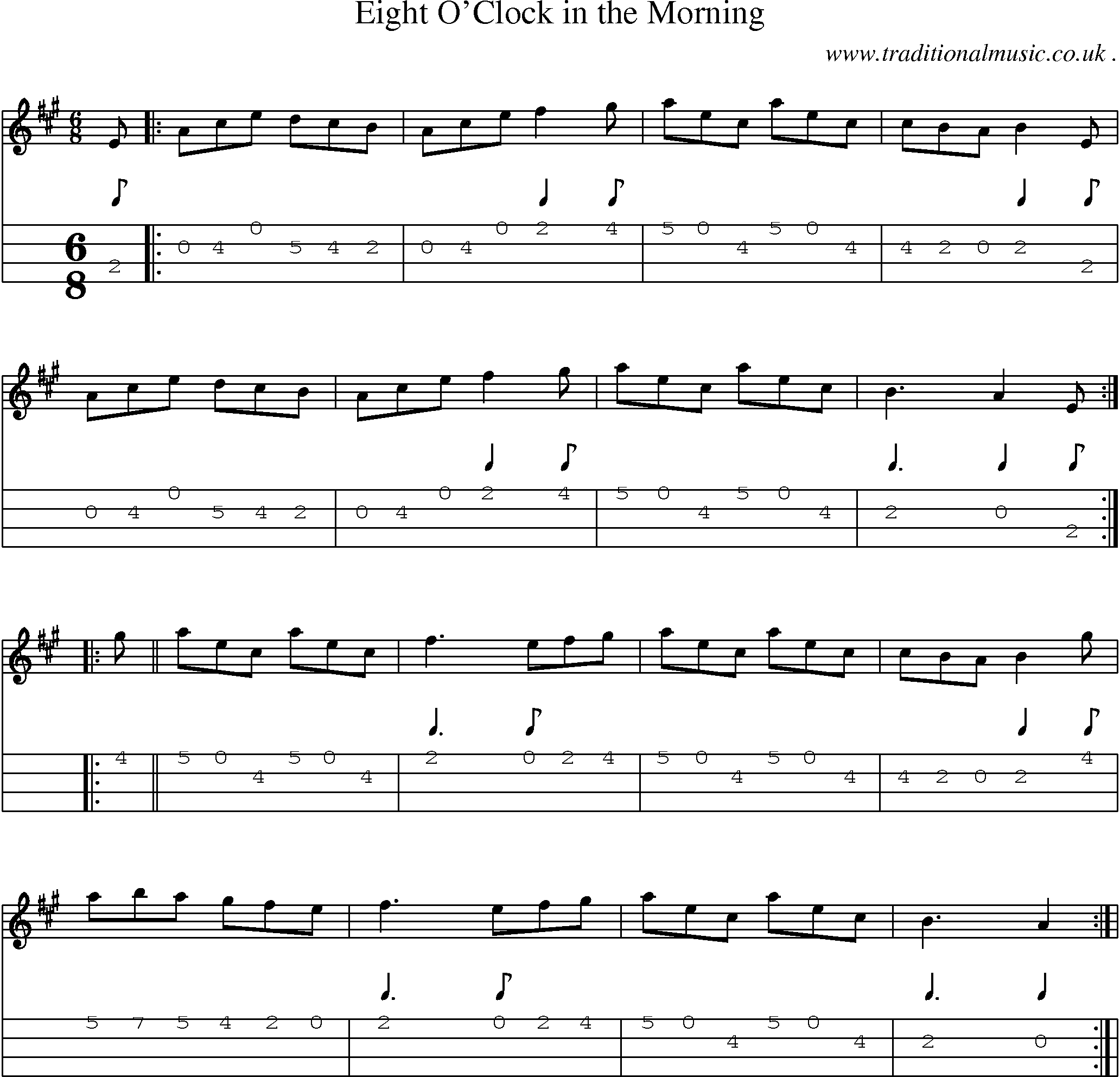 Sheet-Music and Mandolin Tabs for Eight Oclock In The Morning
