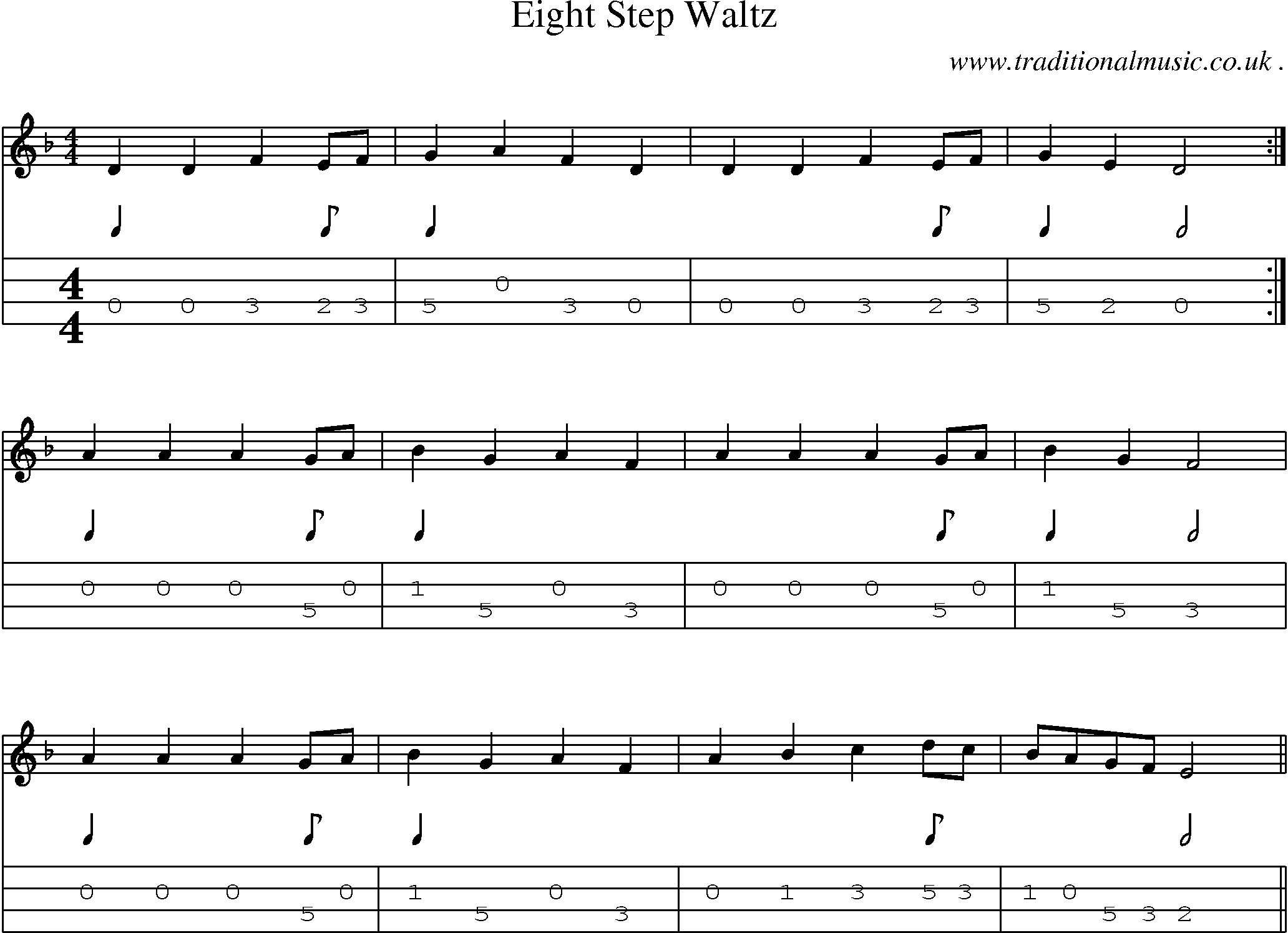 Sheet-Music and Mandolin Tabs for Eight Step Waltz
