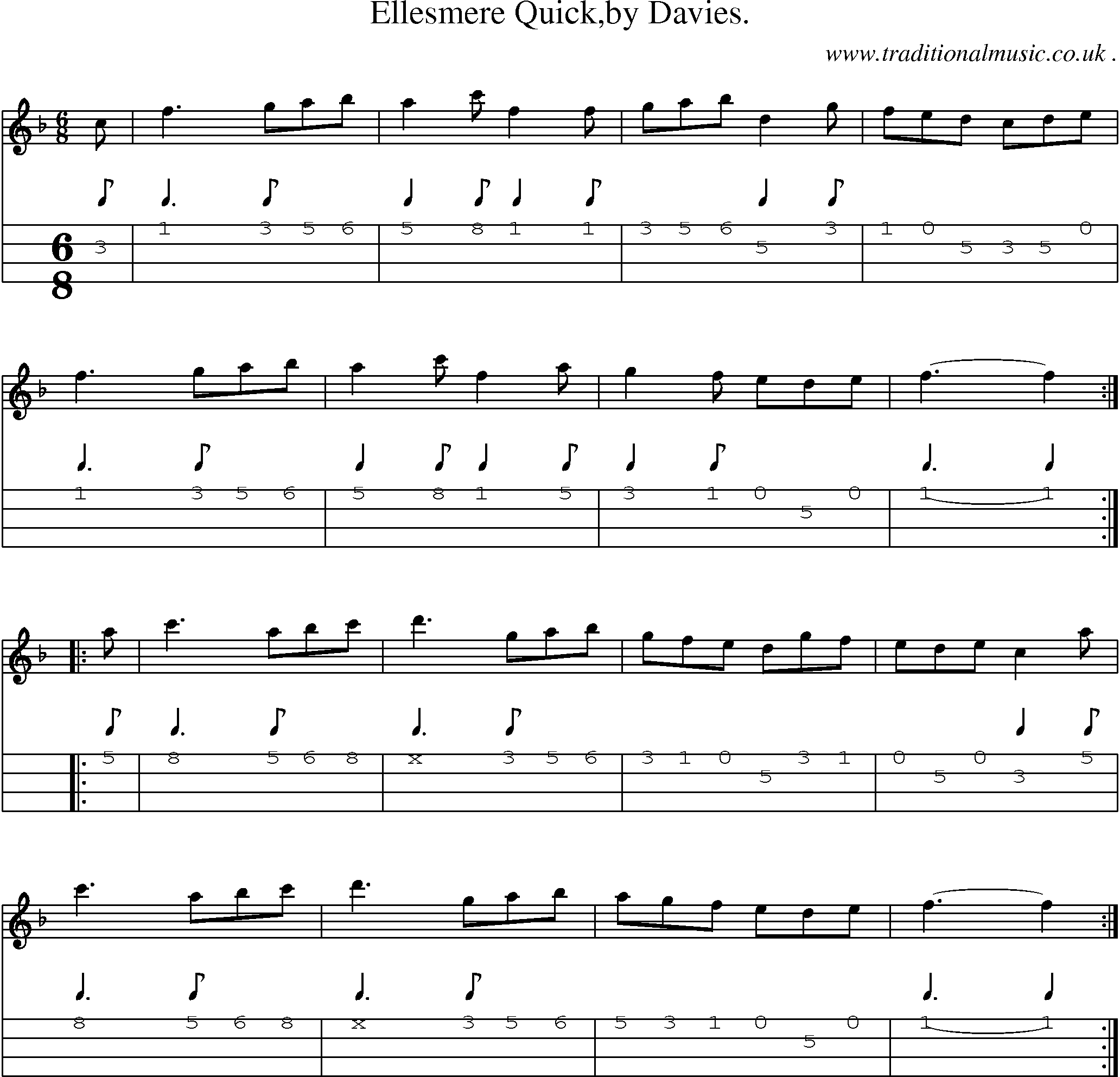 Sheet-Music and Mandolin Tabs for Ellesmere Quickby Davies