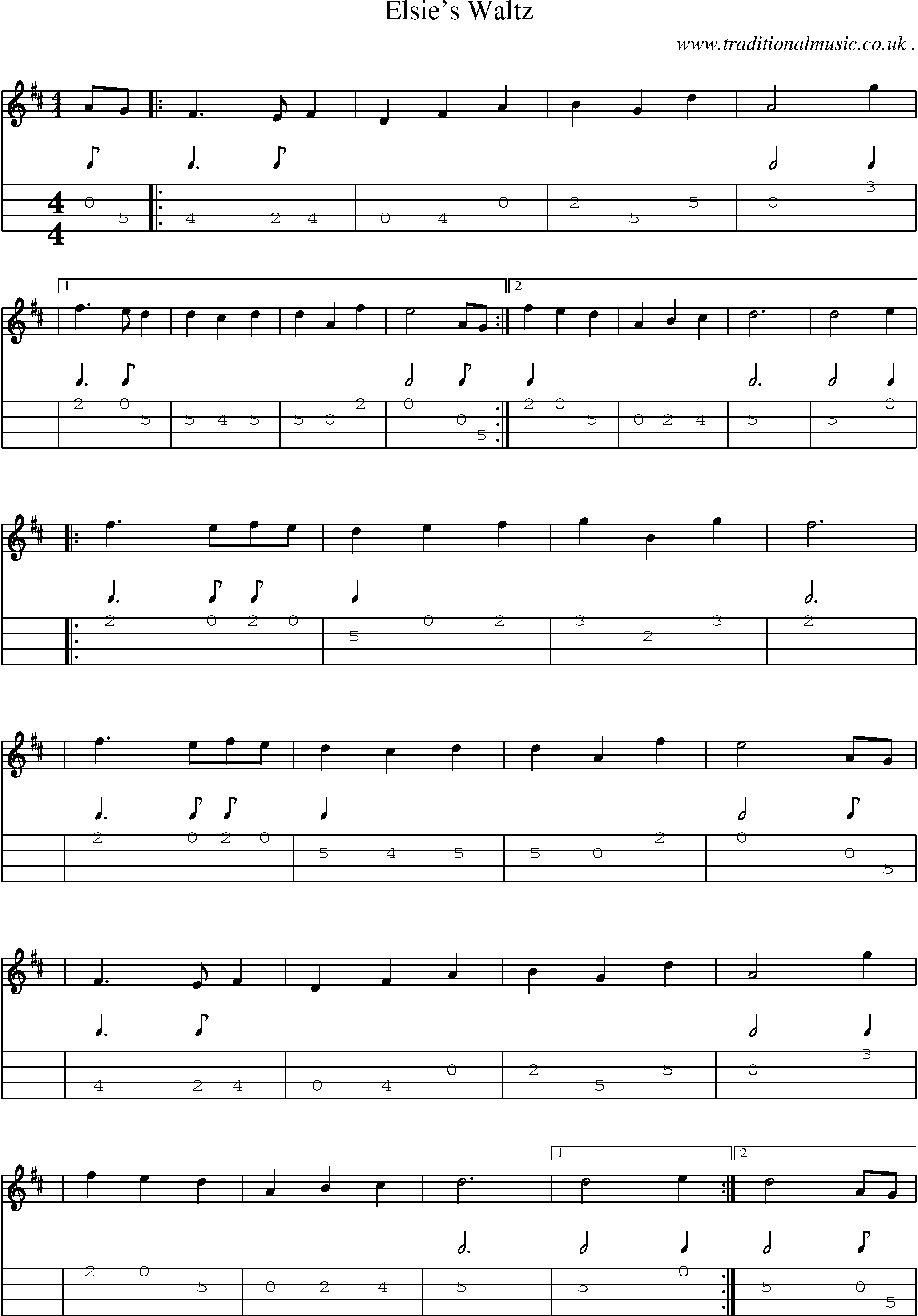 Sheet-Music and Mandolin Tabs for Elsies Waltz