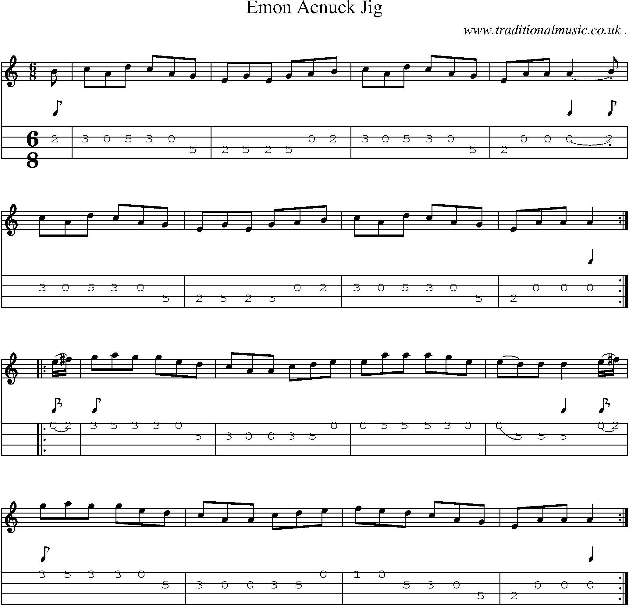 Sheet-Music and Mandolin Tabs for Emon Acnuck Jig